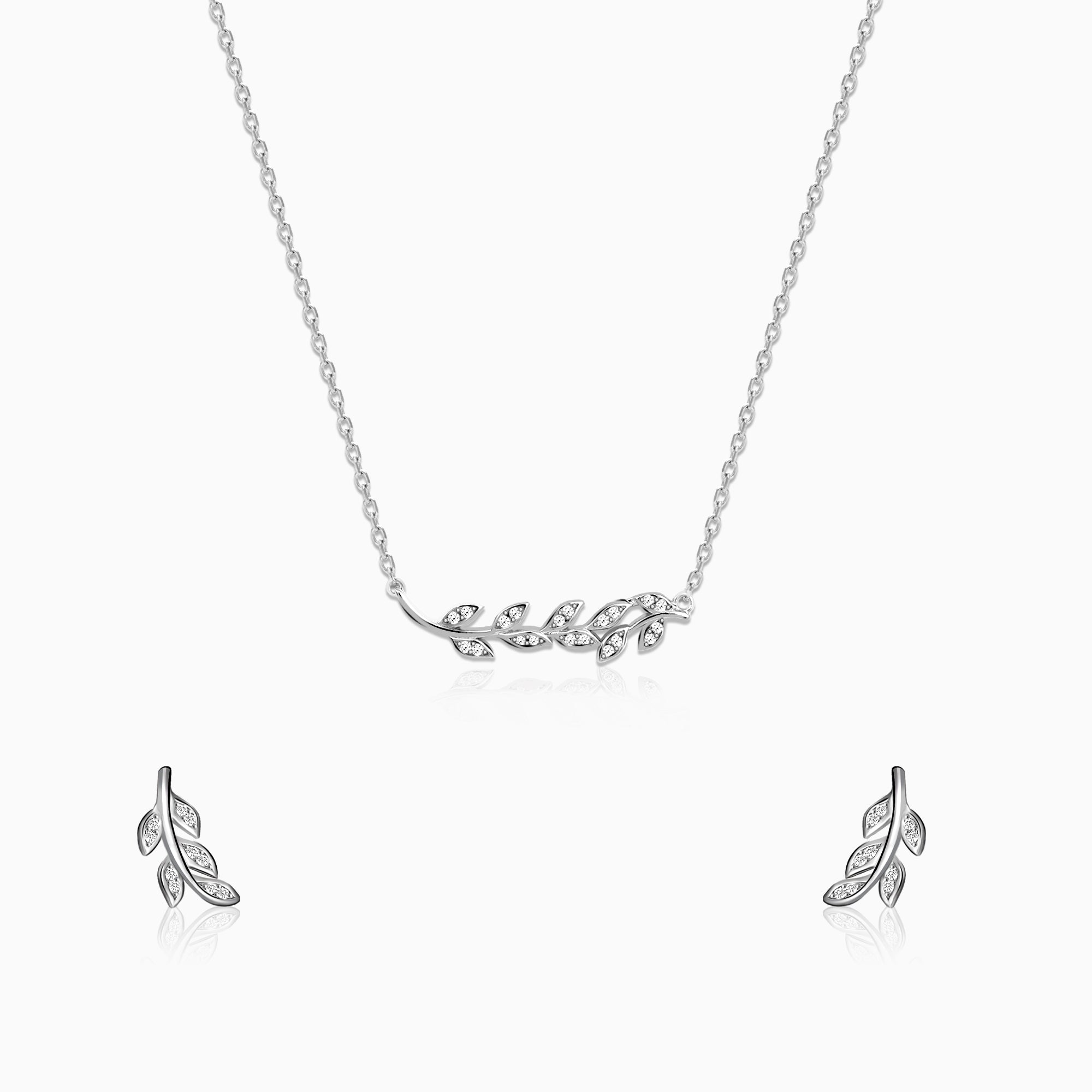 GIVA Jewellery Silver Leaf Set