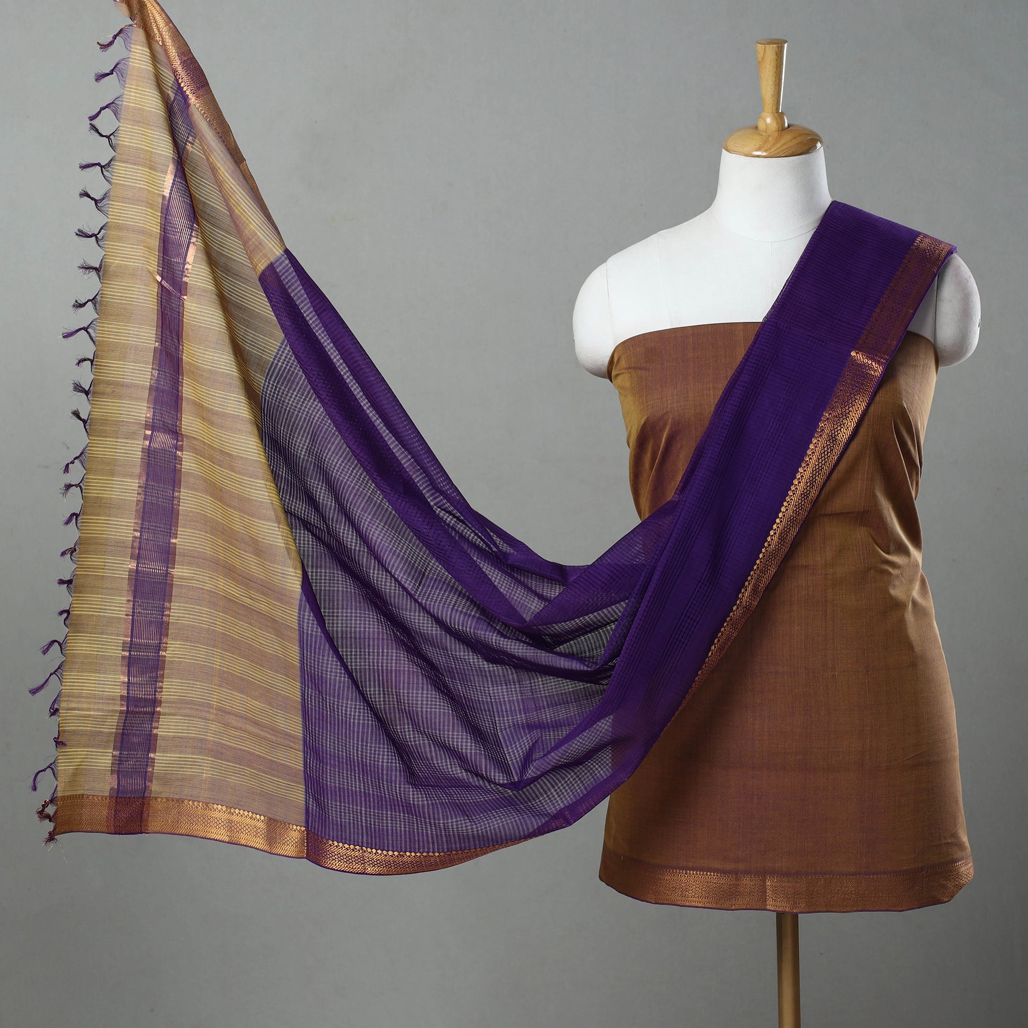 SOUTH KARGHA Brown - 3pc Handloom Cotton Mangalagiri Dress Material 03