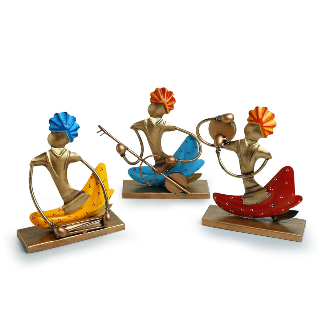 EXCLUSIVELANE 'Folk Music Mahotsav' Handpainted Decorative Showpieces (Set of 3, Iron, 8 Inch) - view 2