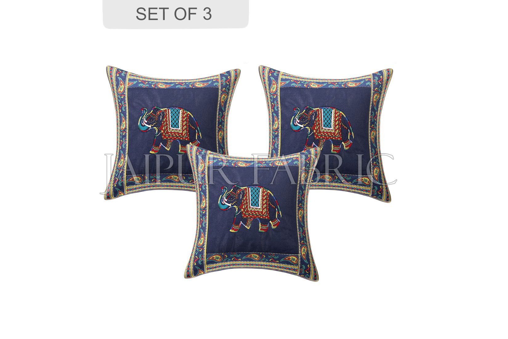 JaipurFabric® Blue Elephant Design Patchwork & Applique Cushion Cover - view 2