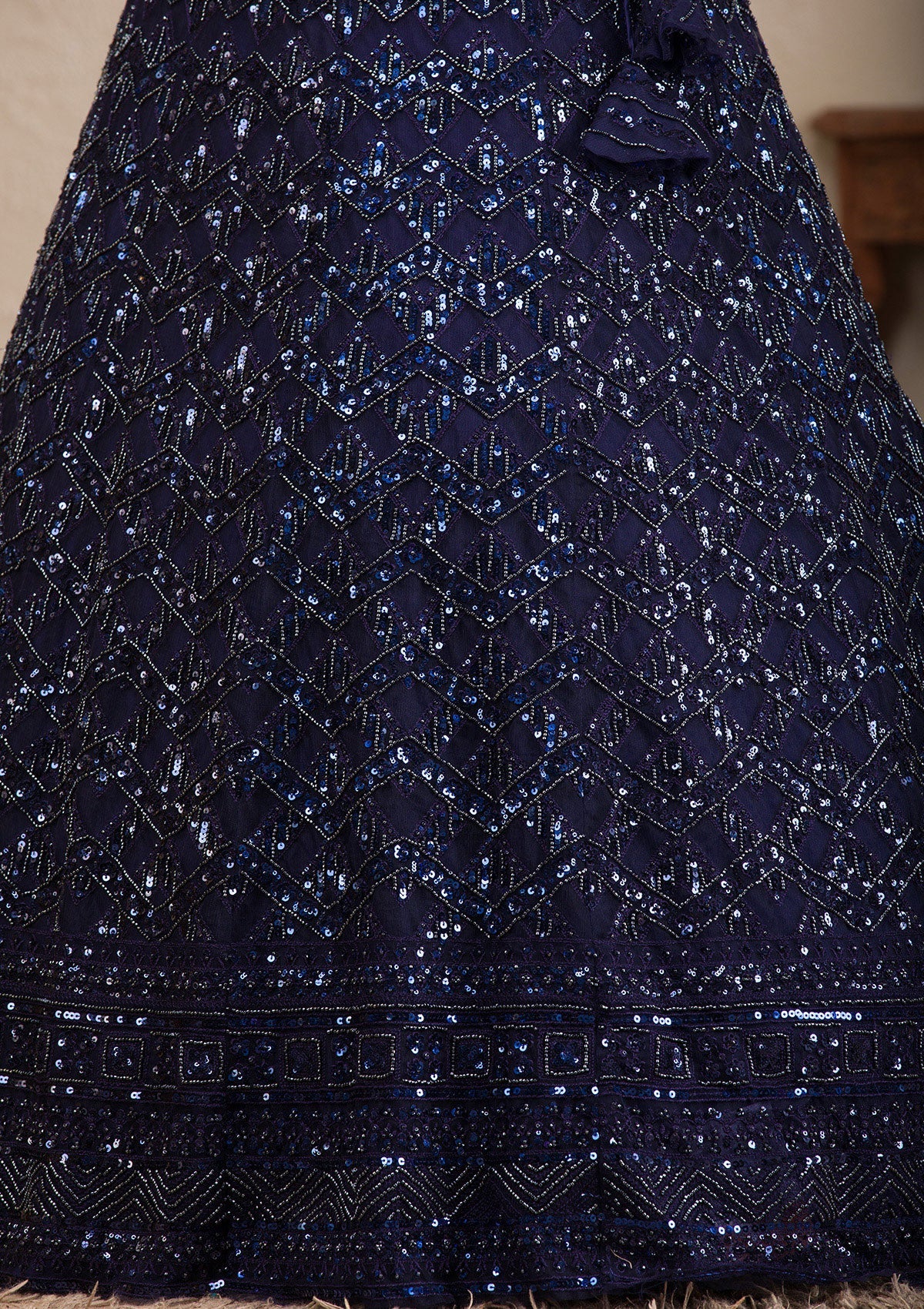 Koskii Navy Blue Sequins Net Readymade Lehenga - view 7