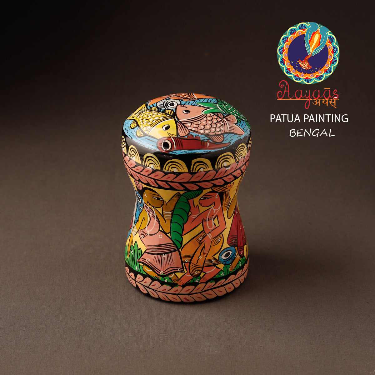 AAYAAS Bengal Patua Handpainted Stainless Steel Multi Utility Canister 39