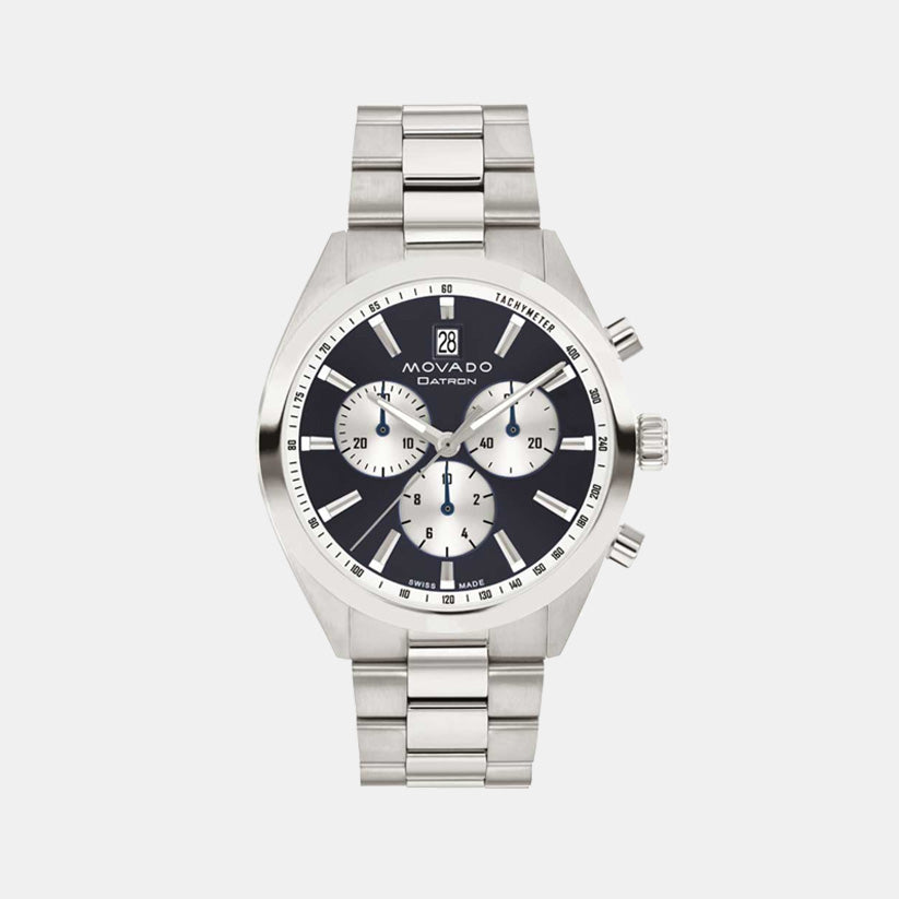 Movado Datron Men Quartz Navy Blue Dial Chronograph Stainless Steel Watch 3650179