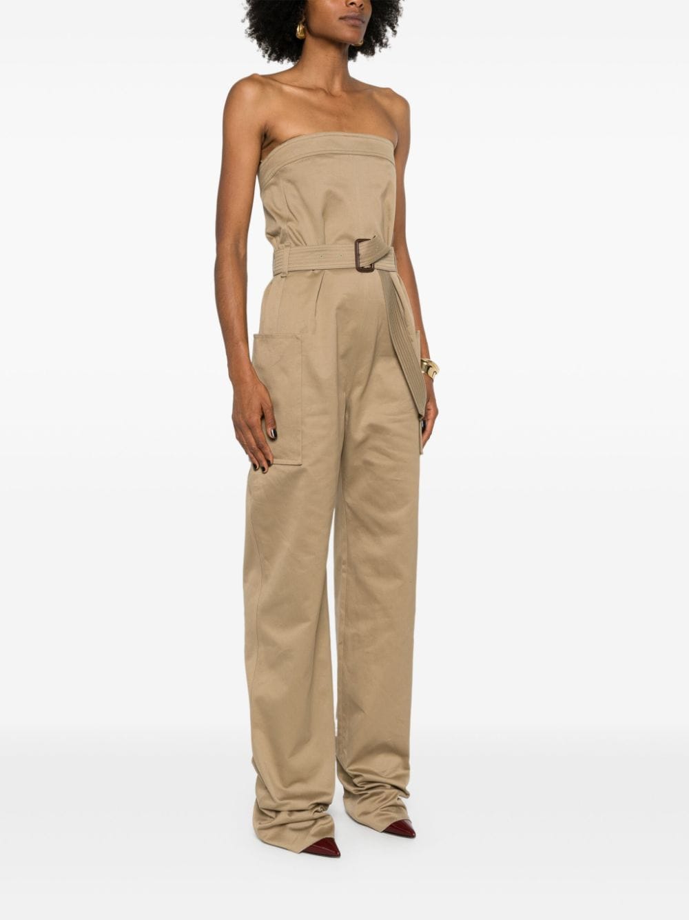 Saint Laurent strapless belted cotton jumpsuit - view 2