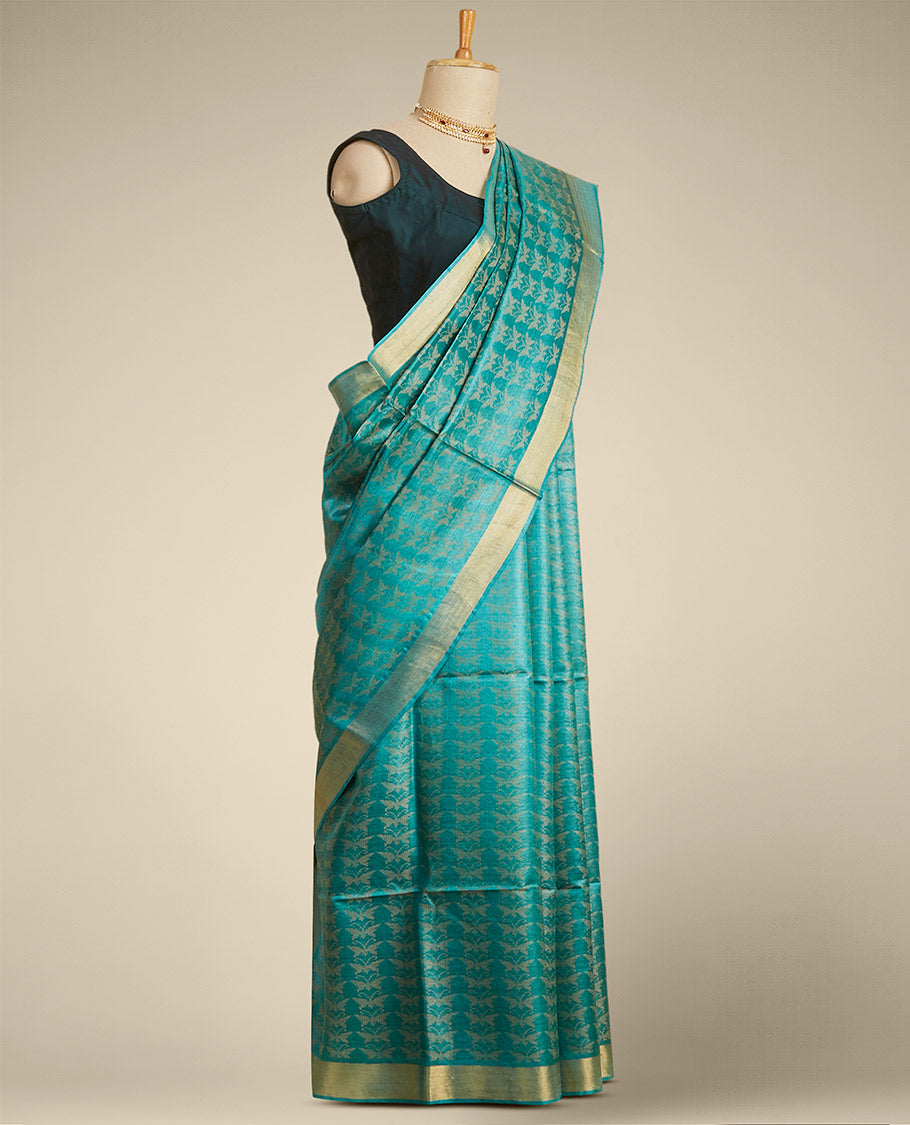 Pothys Green intricate design tusser silk saree with self zari border - view 2