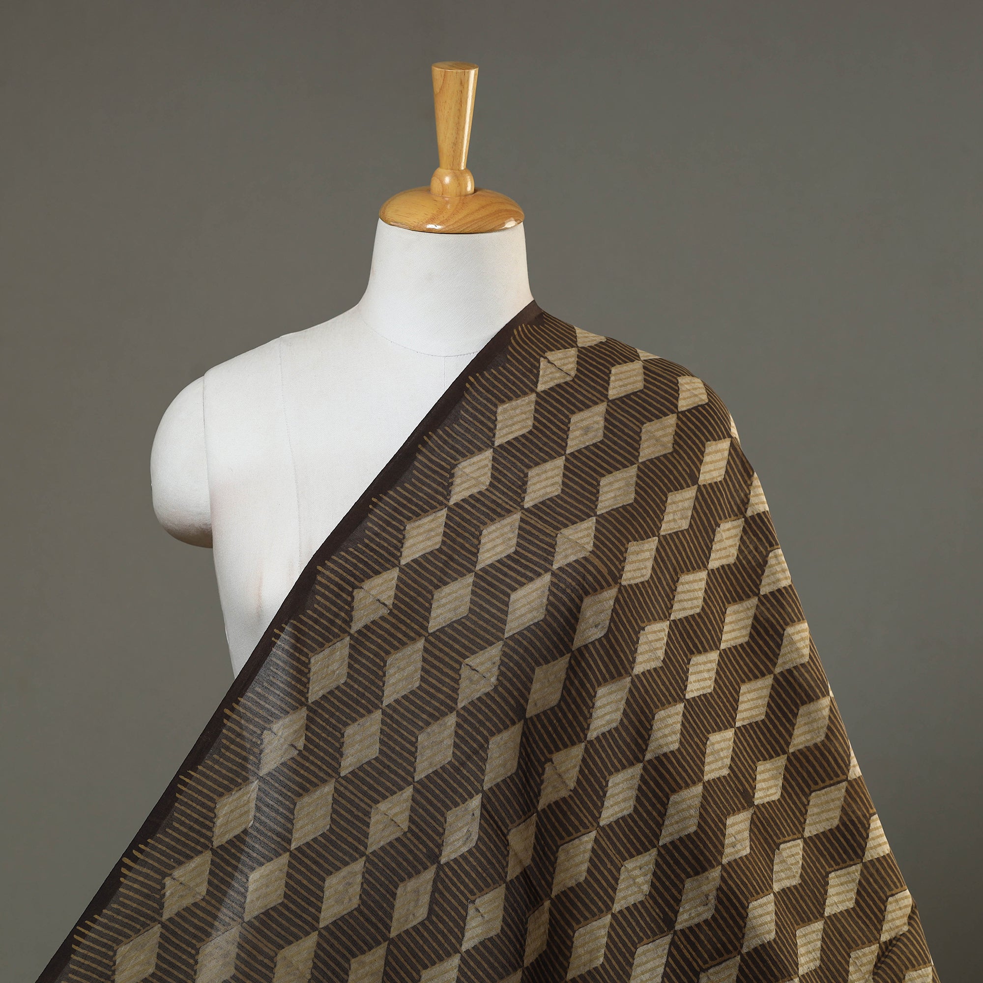 HAVELI CHRONICLES Brown - Natural Dyed Chanderi Silk Akola Print Fabric 11