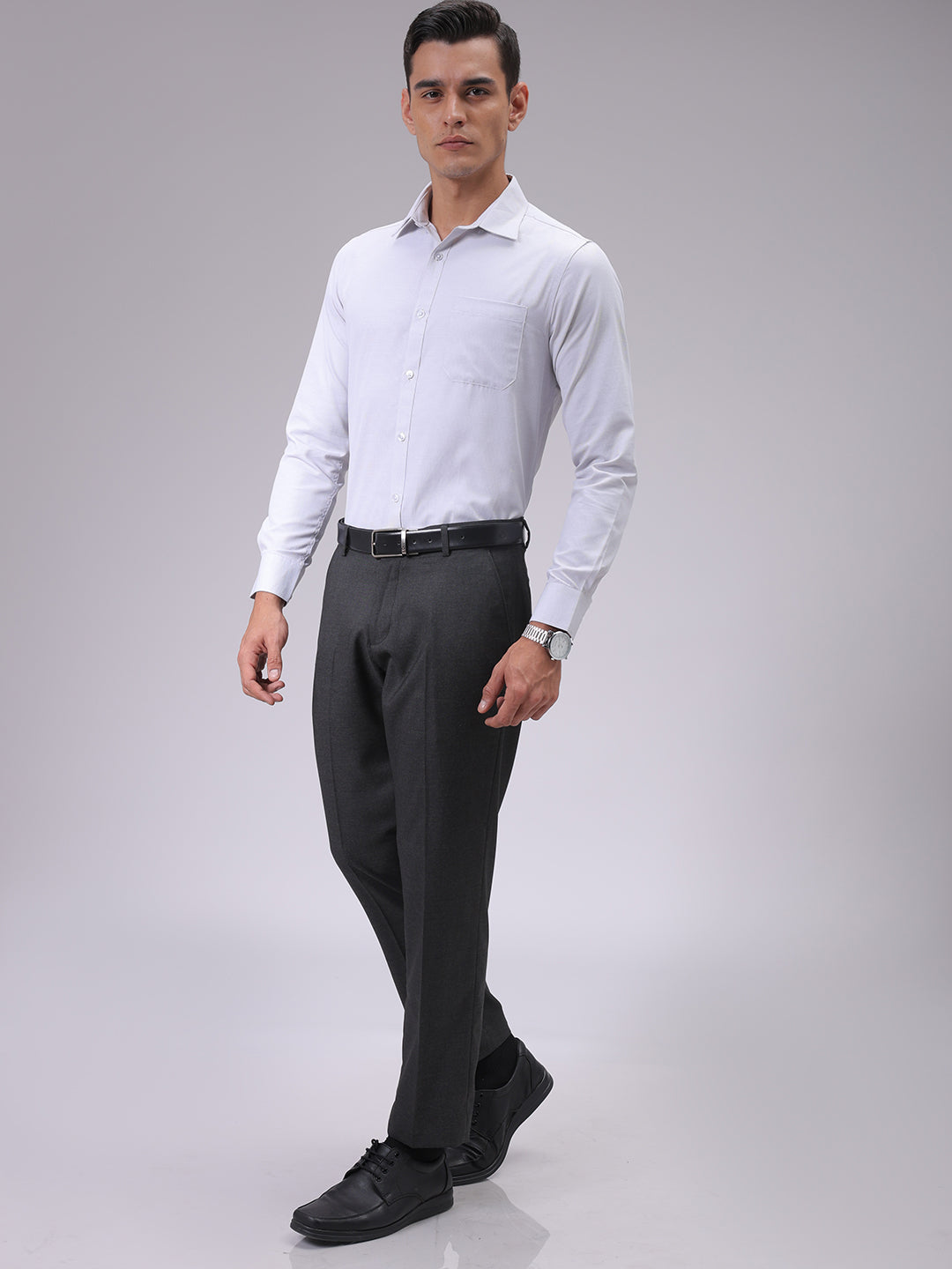Luxe by TIGC Men's Grey Slim Fit Checked Formal Shirt - view 2