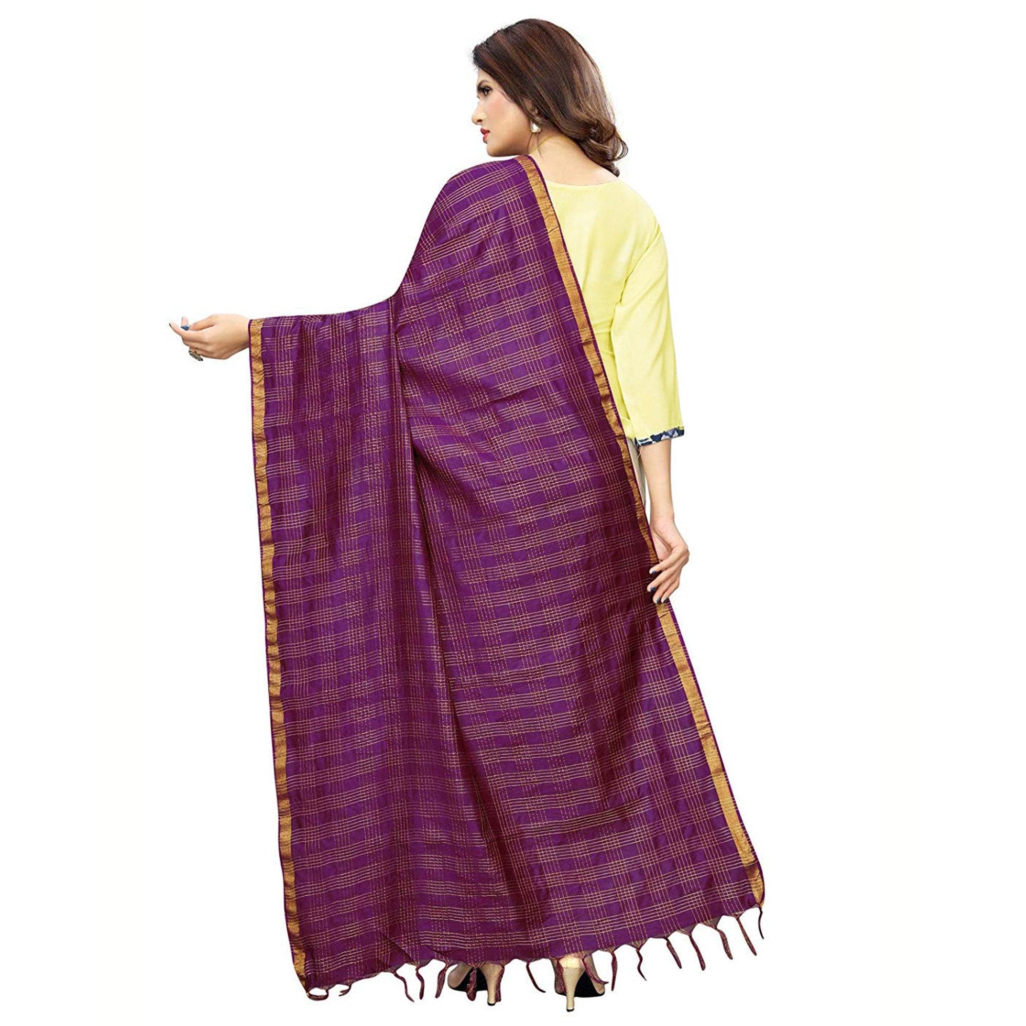 Peachmode Seller Jazzy Purple Colored Festive Wear Cotton Silk Dupatta - view 2