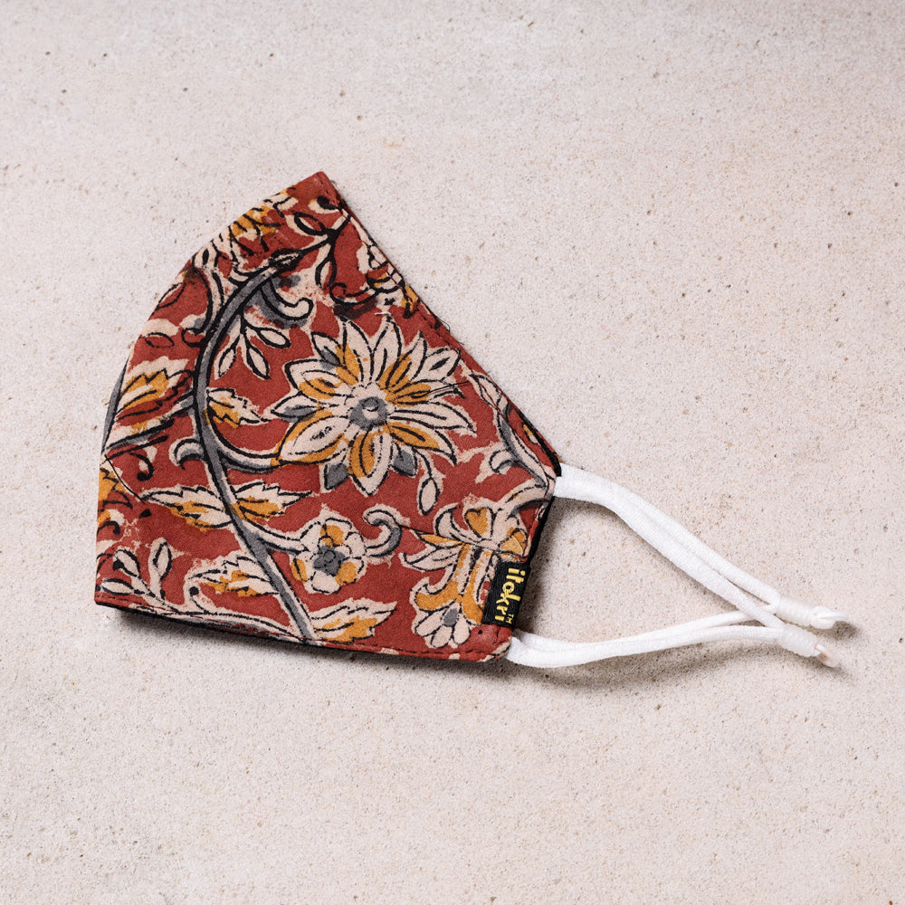 JALPARI Kalamkari Block Printed Cotton 3 layer Snug Fit Face Cover