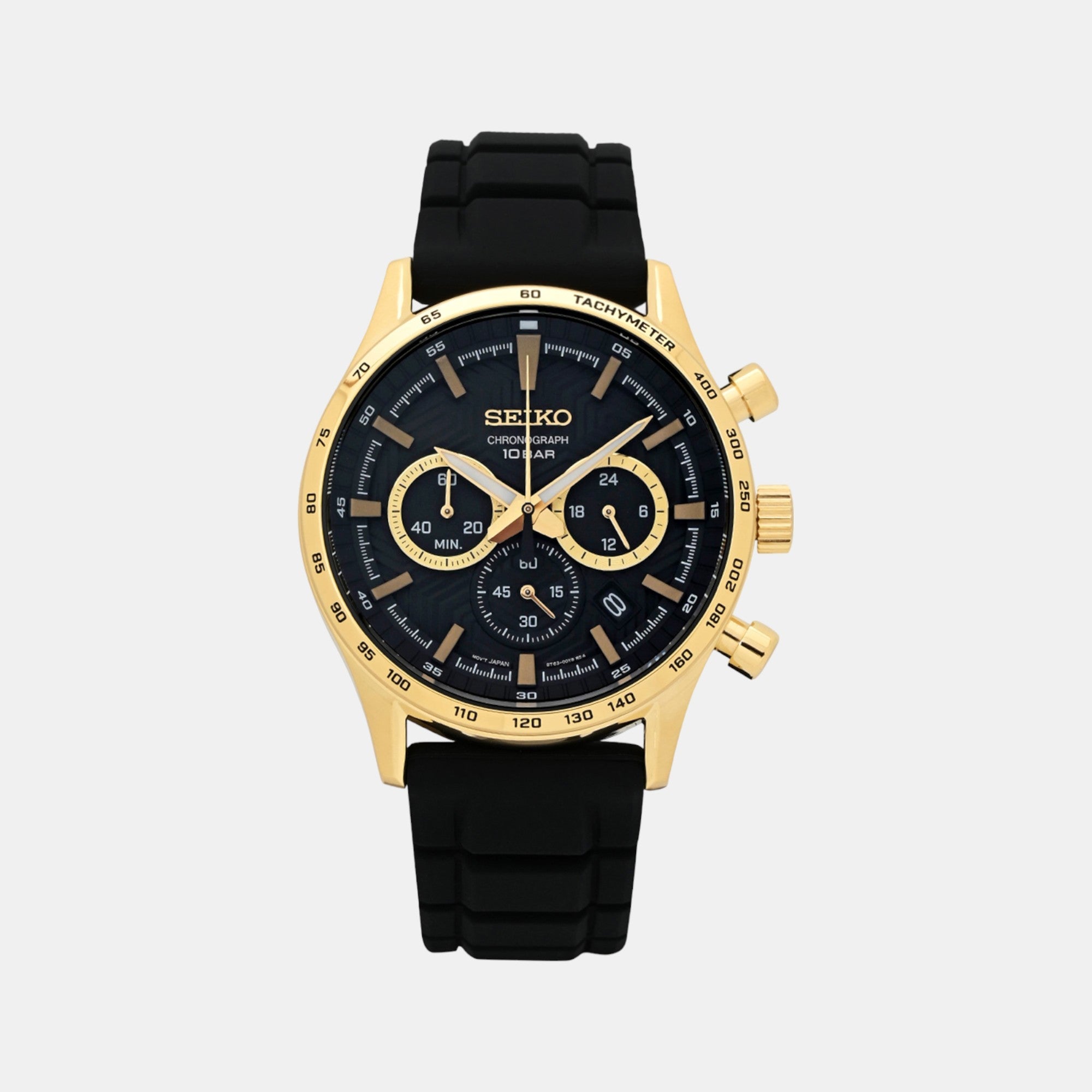 Seiko Dress Men Quartz Black Dial Chronograph Silicone Watch SSB446P1