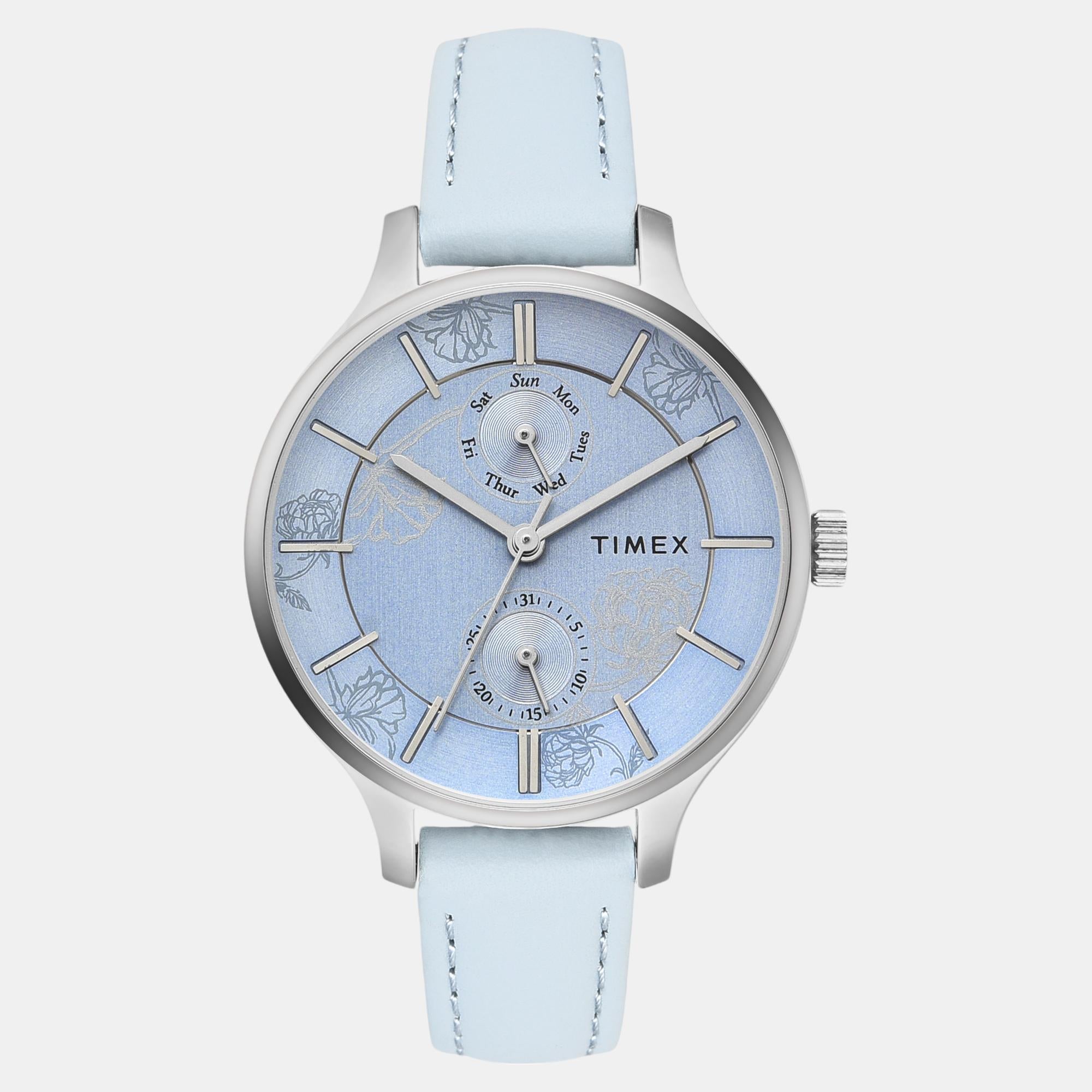 Timex Fashion Women Quartz Blue Dial Multi-Function Leather Watch TWEL14821