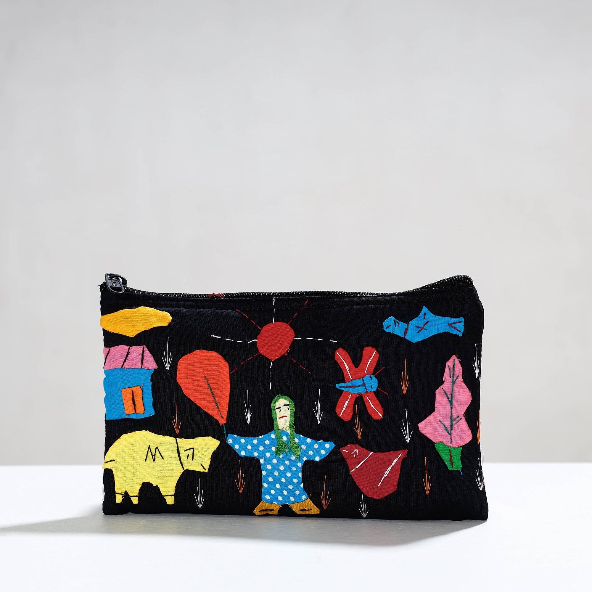 ASHOKA ASSEMBLE - CELEBRATING CRAFTS OF ODISHA Black - Pipli Applique Work Cotton Cosmetic Pouch