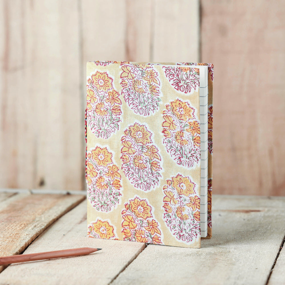 BINDAAS UNLIMITED Beige - Sanganeri Fabric Cover Handmade Paper Notebook (7 x 5 in)