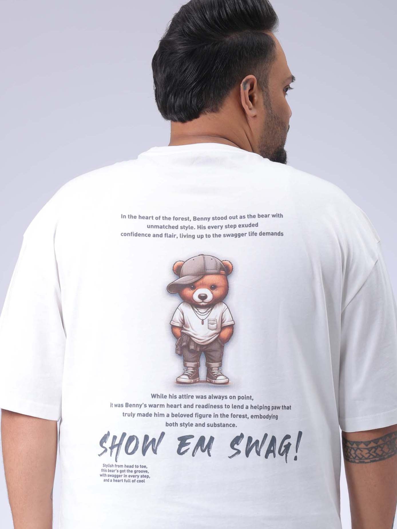 HARDSODA Men's Plus Size White Relaxed Fit Back Printed T-Shirt