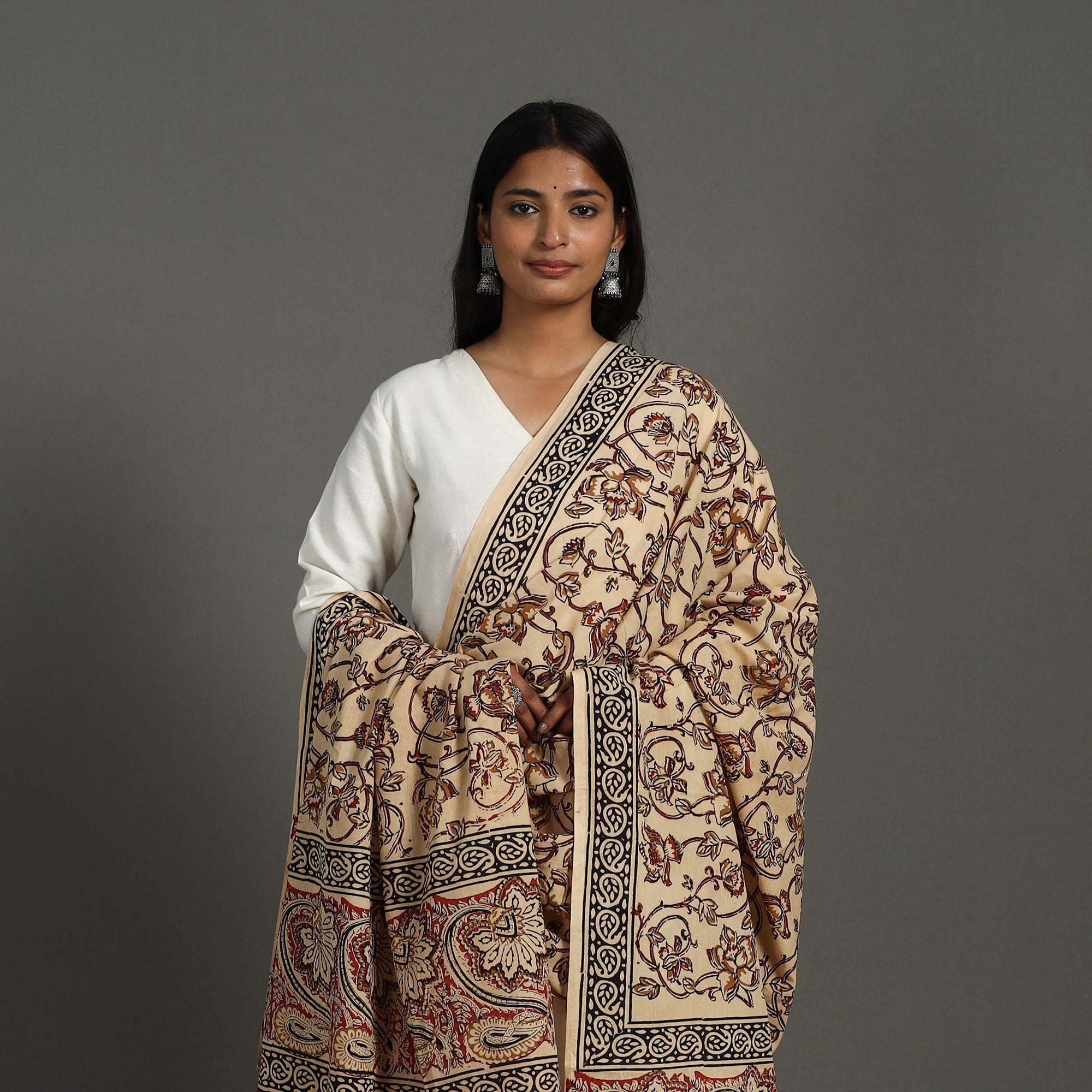 ARTISAN HAND BLOCK PRINTS Beige - Block Printed Mul Cotton Bagru Dupatta 27 - view 3