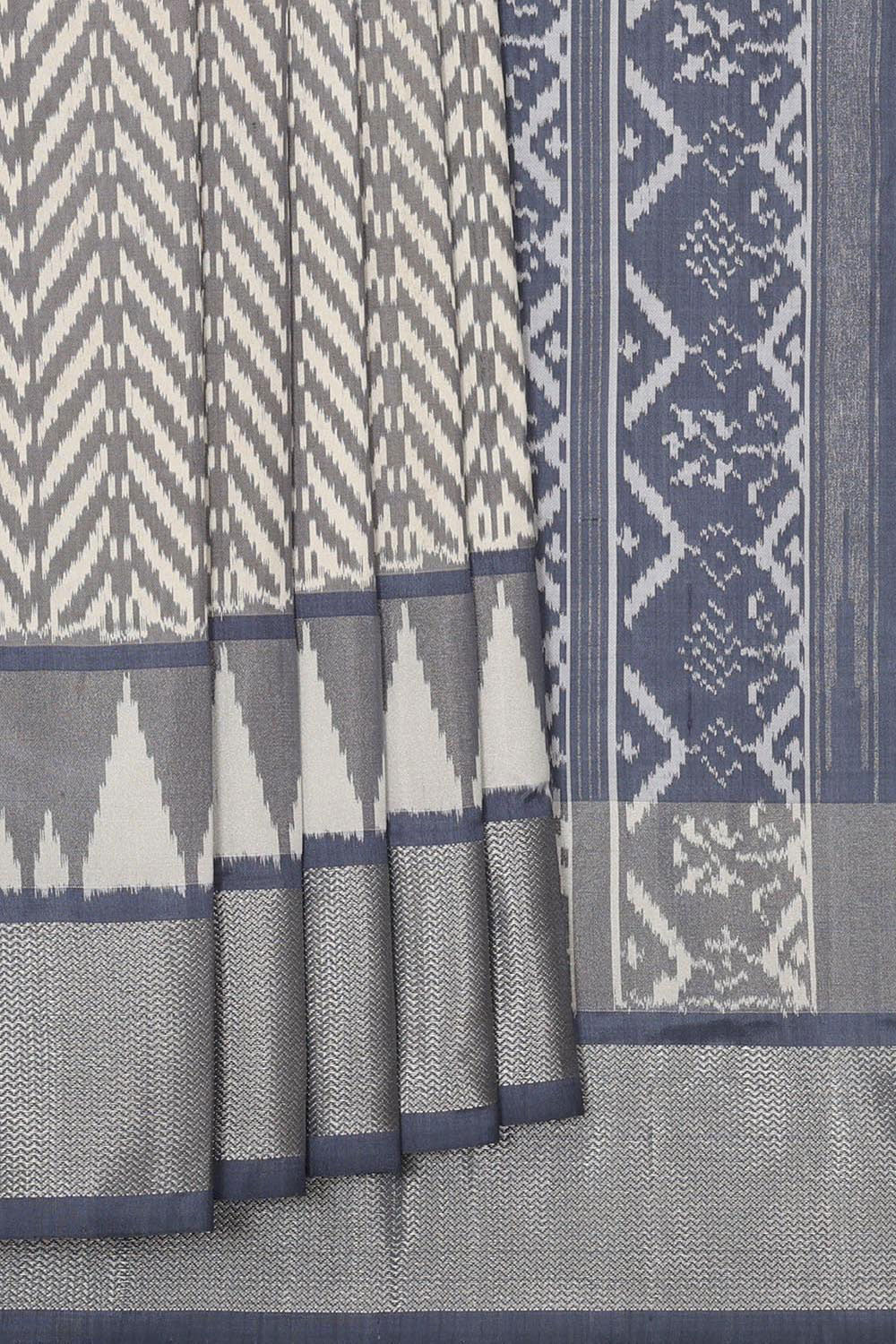 Kalanjali Ikat Silk Cream-Grey Saree – Women's