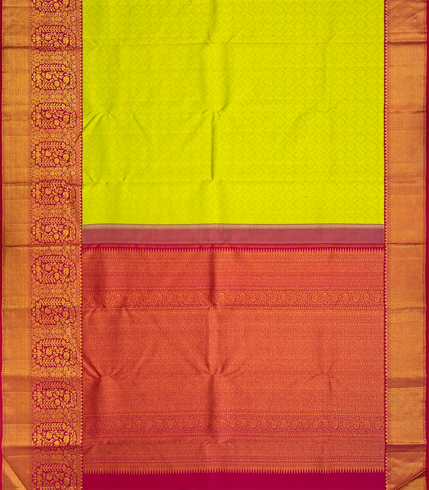 RmKV Green Handloom Kanchipuram Korvai Silk Saree With Floral Motifs-Green - view 2