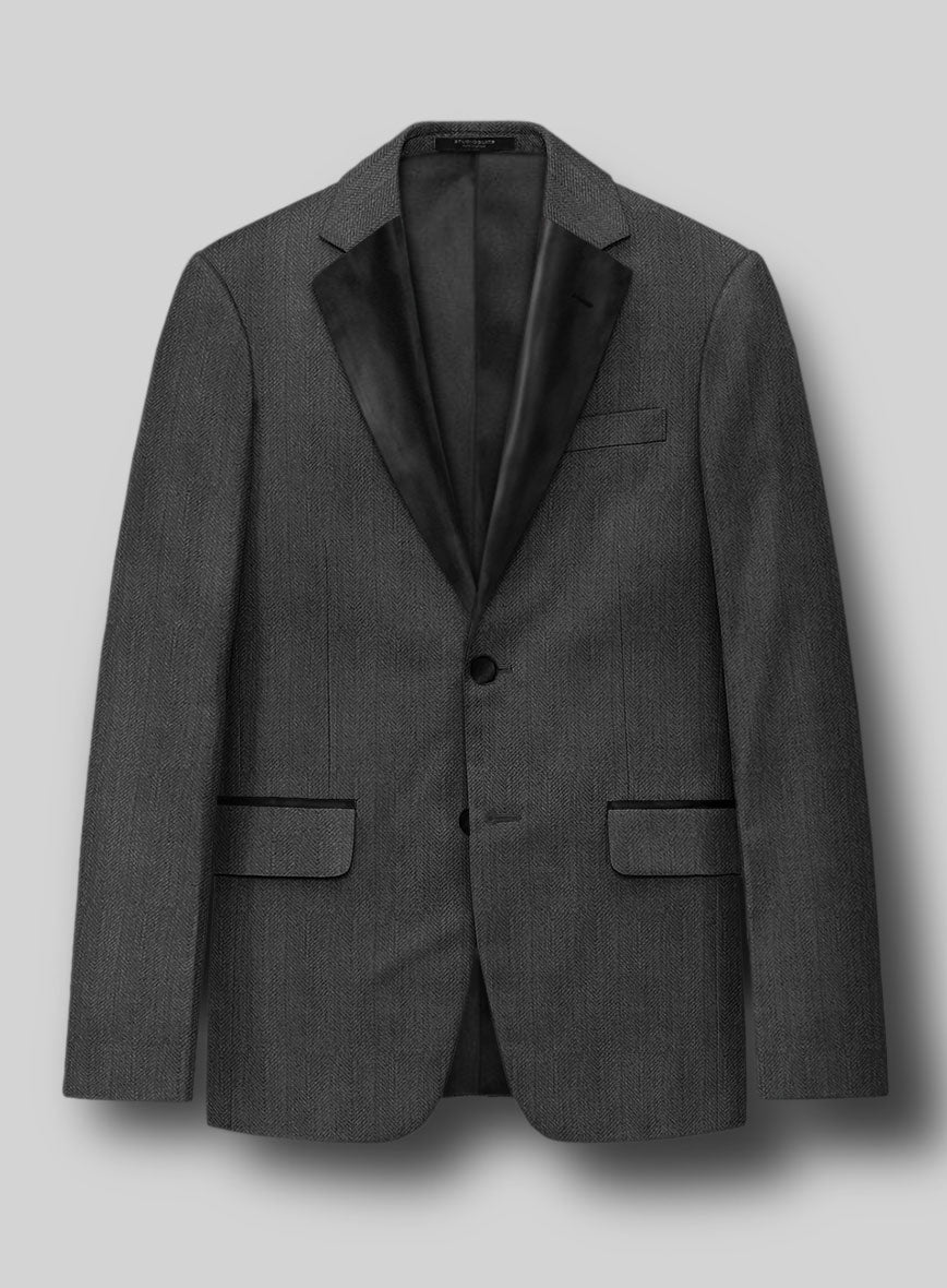 StudioSuits Napolean Imperial Gray Herringbone Wool Tuxedo Jacket