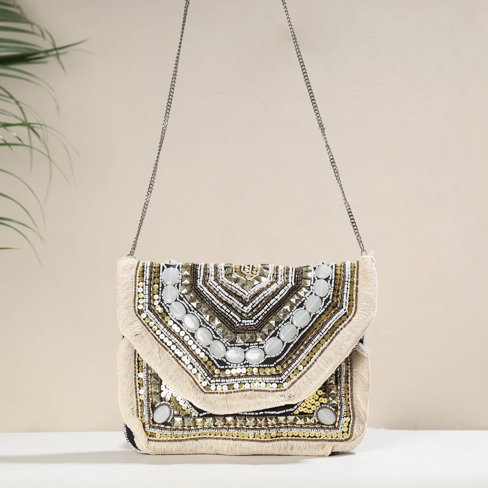 HAVELI CHRONICLES Beige - Banjara Boho Ethnic Embellished Handcrafted Sling Bag