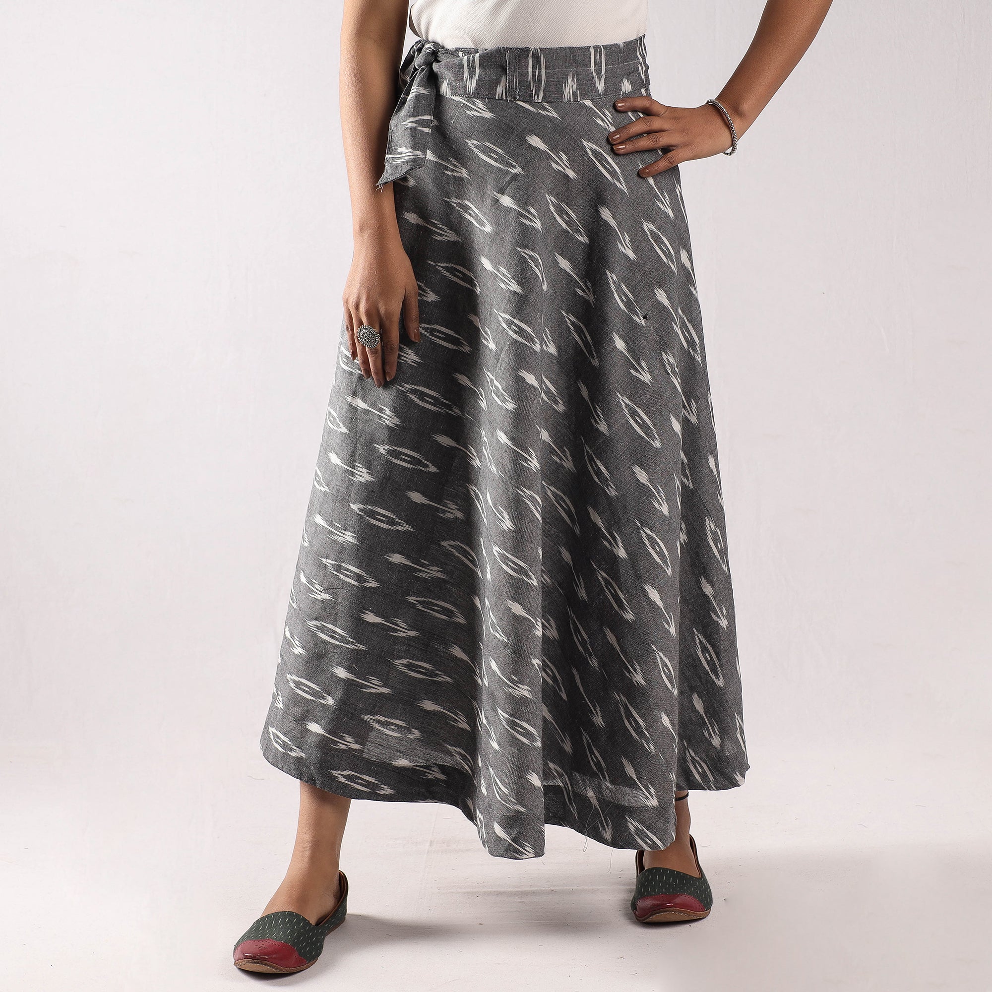 NOORI BAZAR Grey - Pochampally Ikat Cotton Wrap Around Skirt