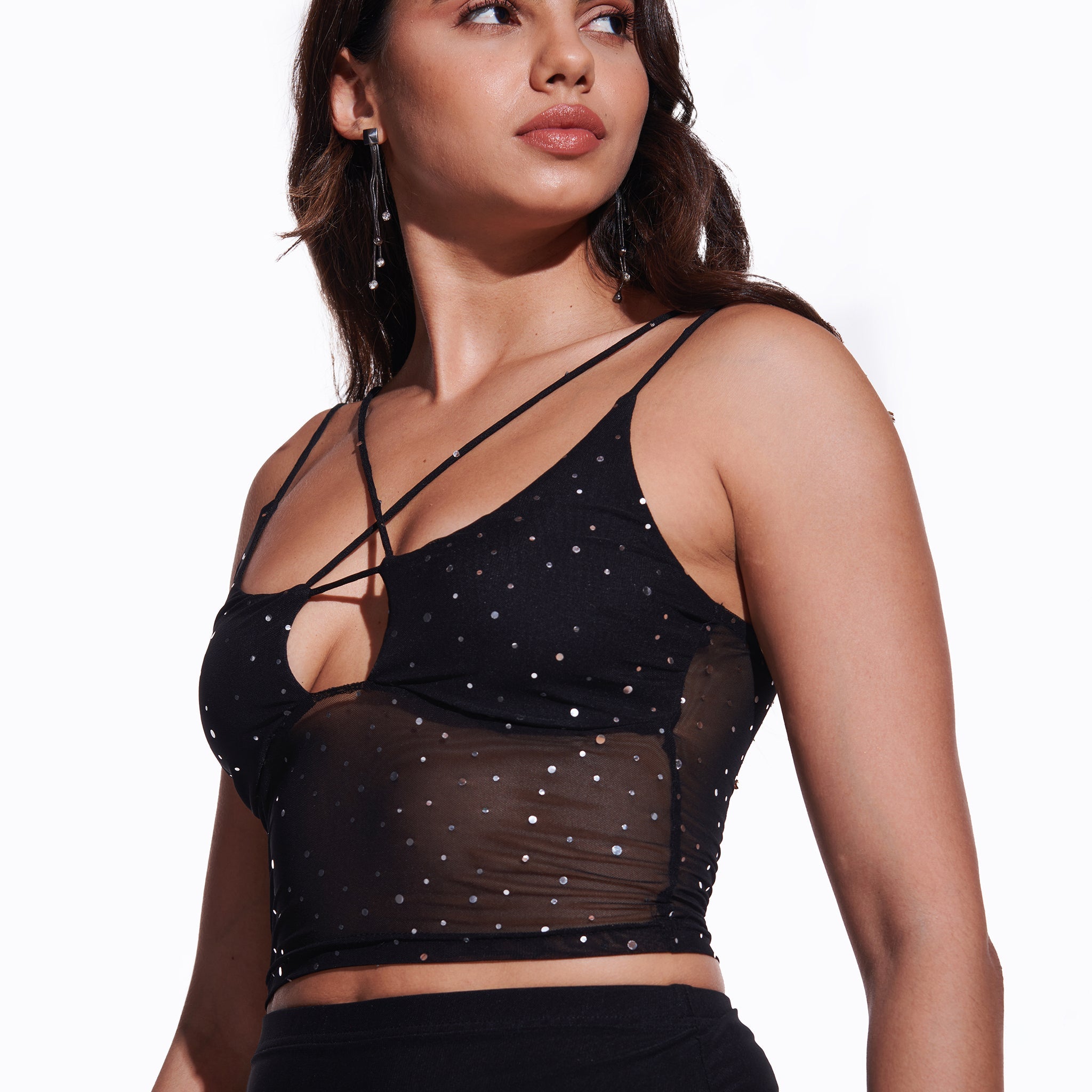 I Z F Sequin Mesh Top & White Parachute pant - view 4