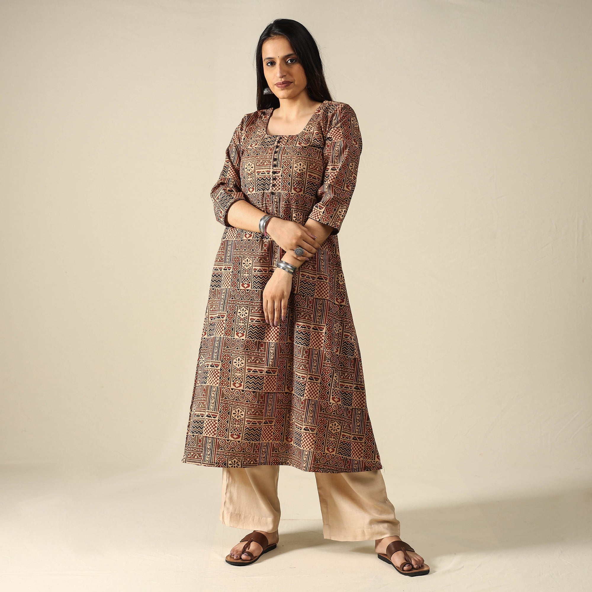 ITOKRI CASUALS Brown - Ajrakh Block Printed Cotton Long Kurta - view 2