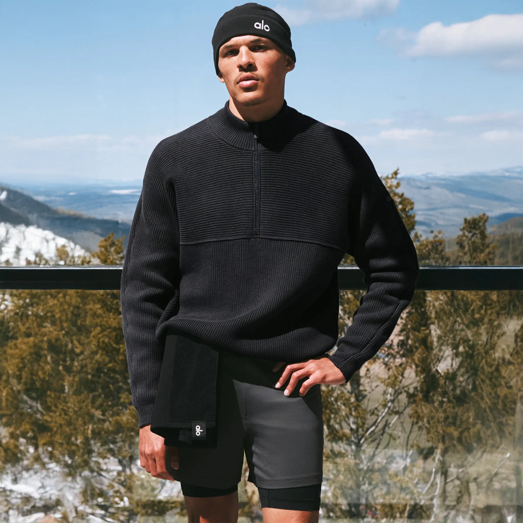 Alo Yoga Domain Shift Rib Knit 1/4 Zip Anthracite Sweatshirt - view 6