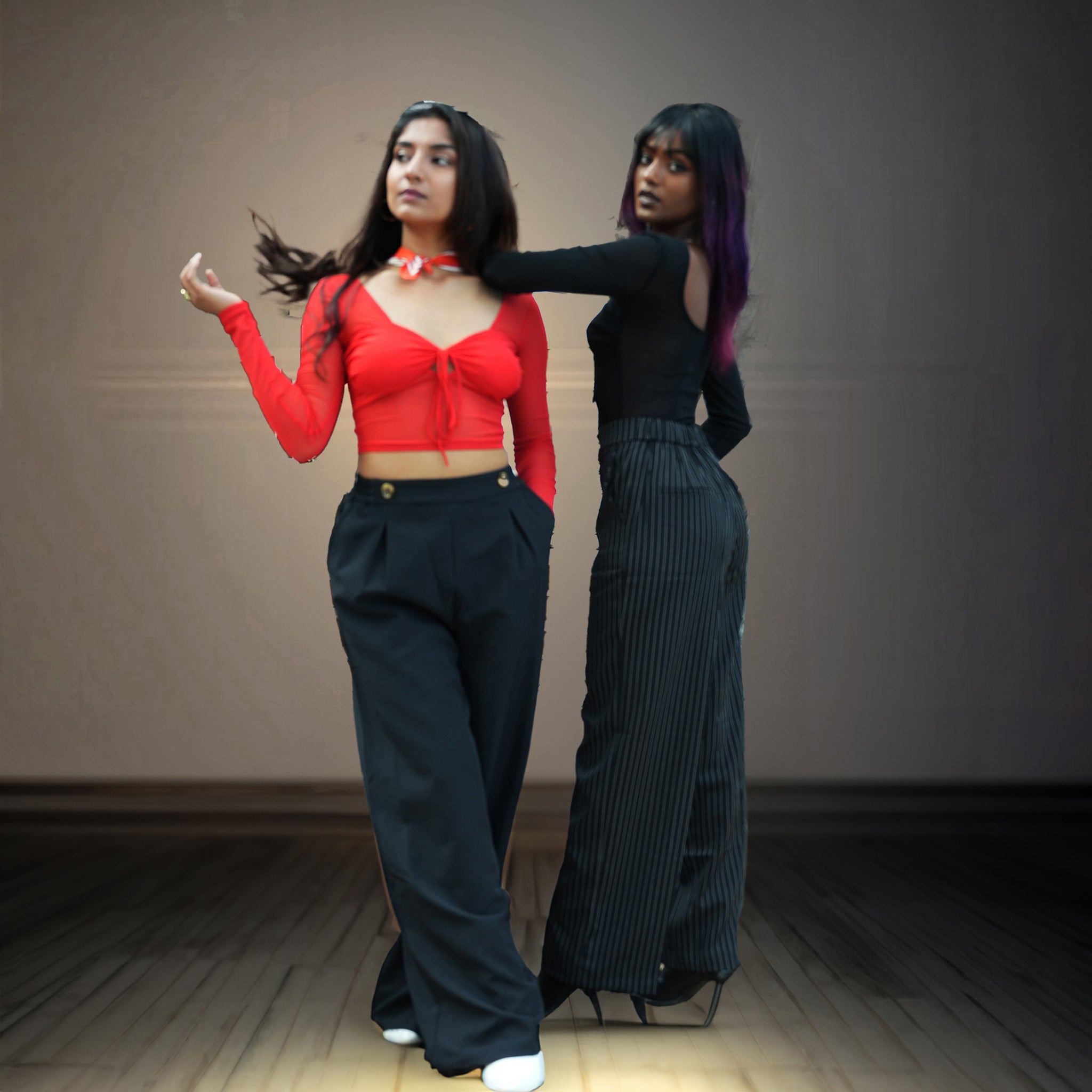 IZF Pleated Korean Baggy Pants for Women - Black - view 5