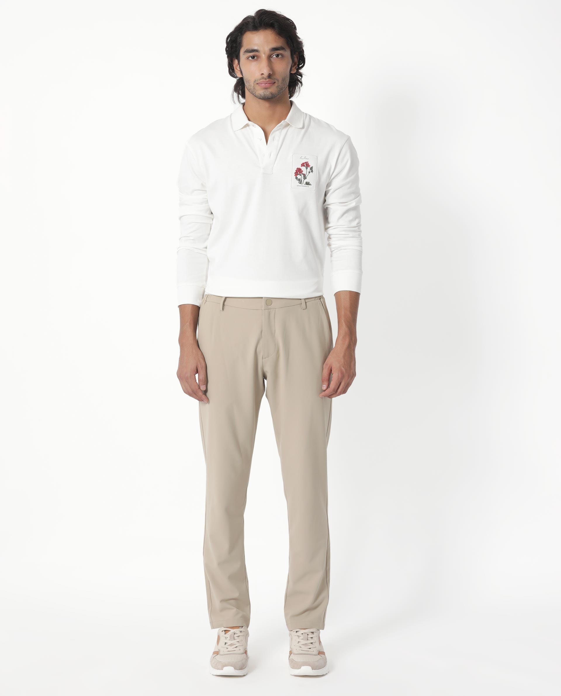 Rare Rabbit Men's Raz Off White Collared Neck Statement Chest Label Full Sleeve Polo T-Shirt - view 2
