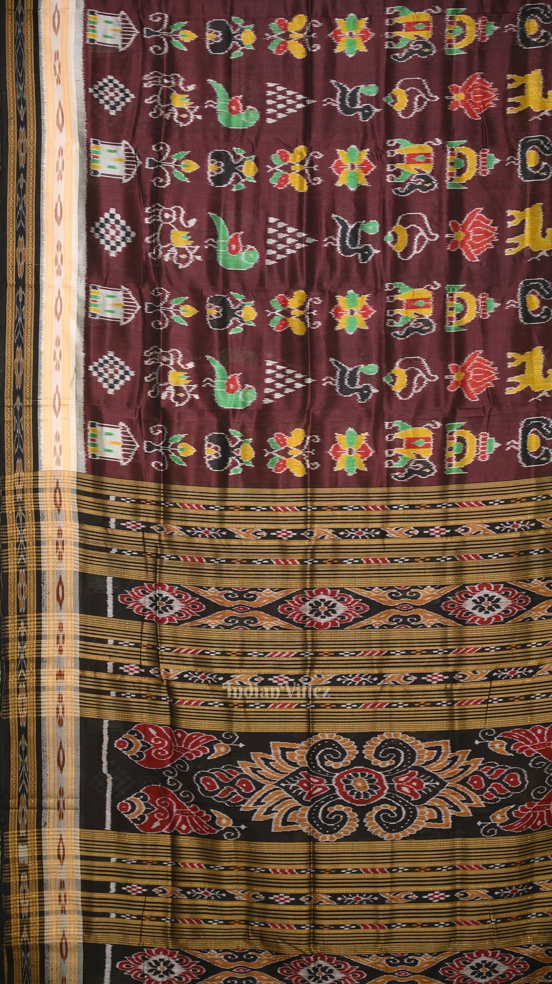 IndianVillèz Chocolate Brown Nabakothi Odisha Ikat Khandua Silk Saree - view 2