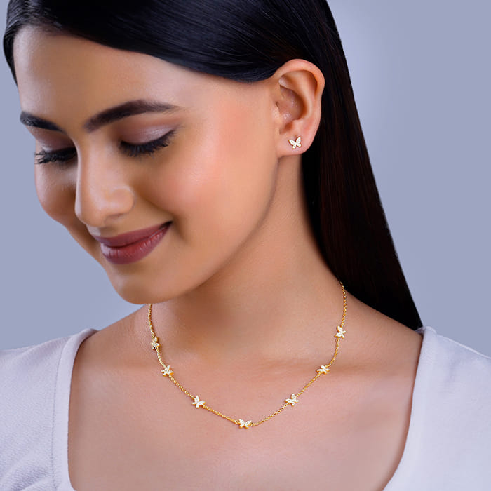 GIVA Jewellery Golden Butterfly Studded Affair Set - view 3