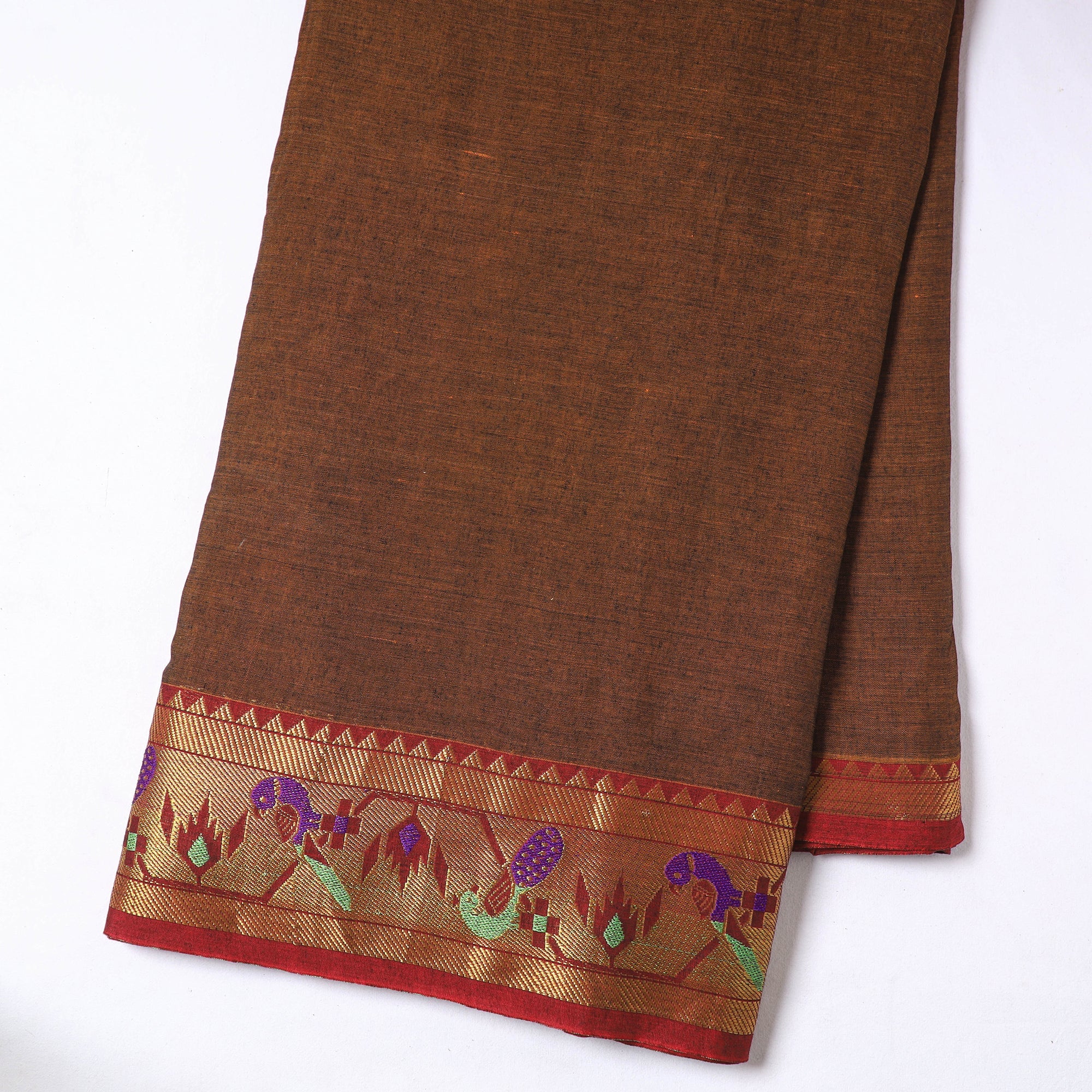ITOKRI CRAFTS INITIATIVE Brown - Prewashed Dharwad Mercerised Cotton Zari Border Fabric 25 - view 2