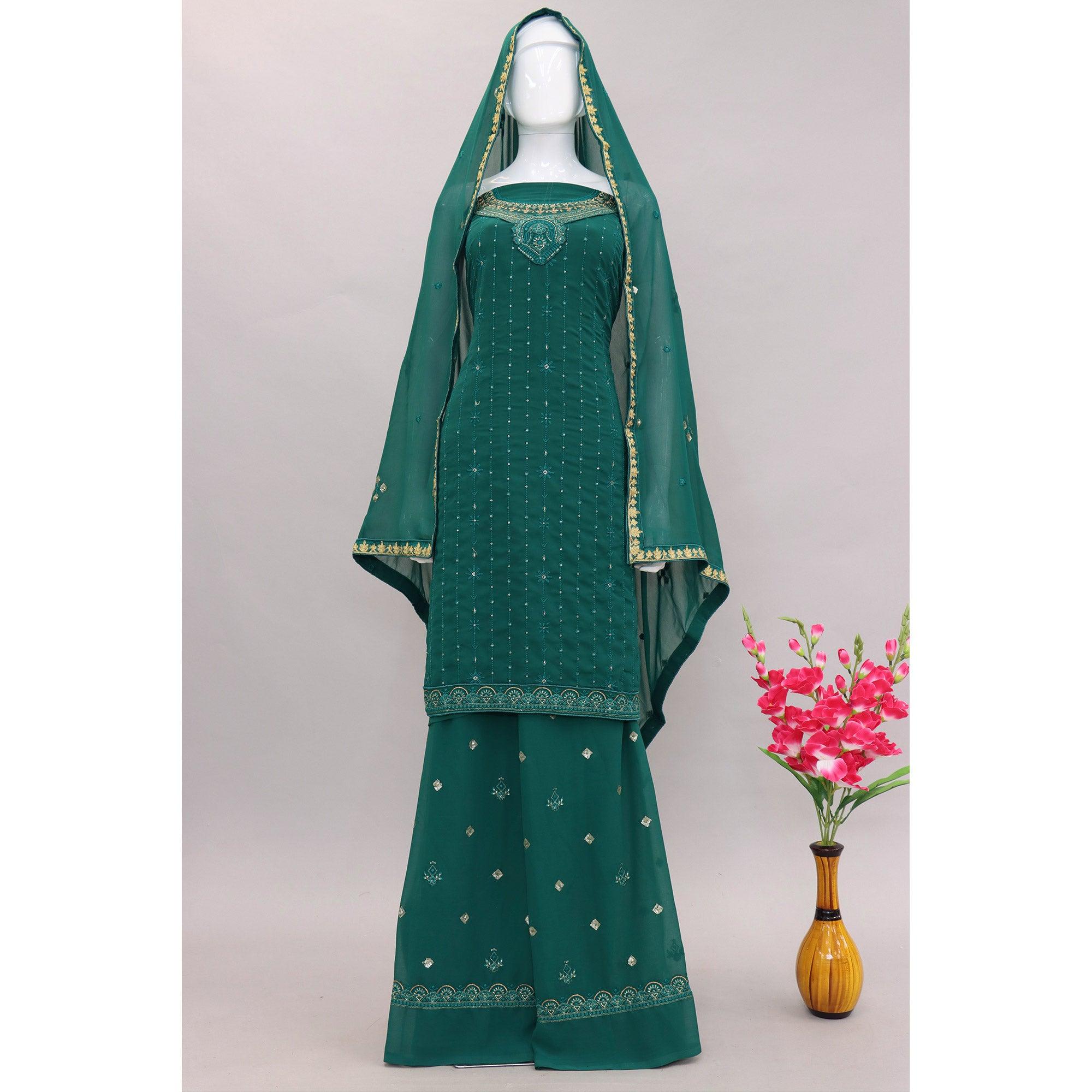 Peachmode Morpich Embroidered With Embellished Georgette Palazzo Suit - view 5