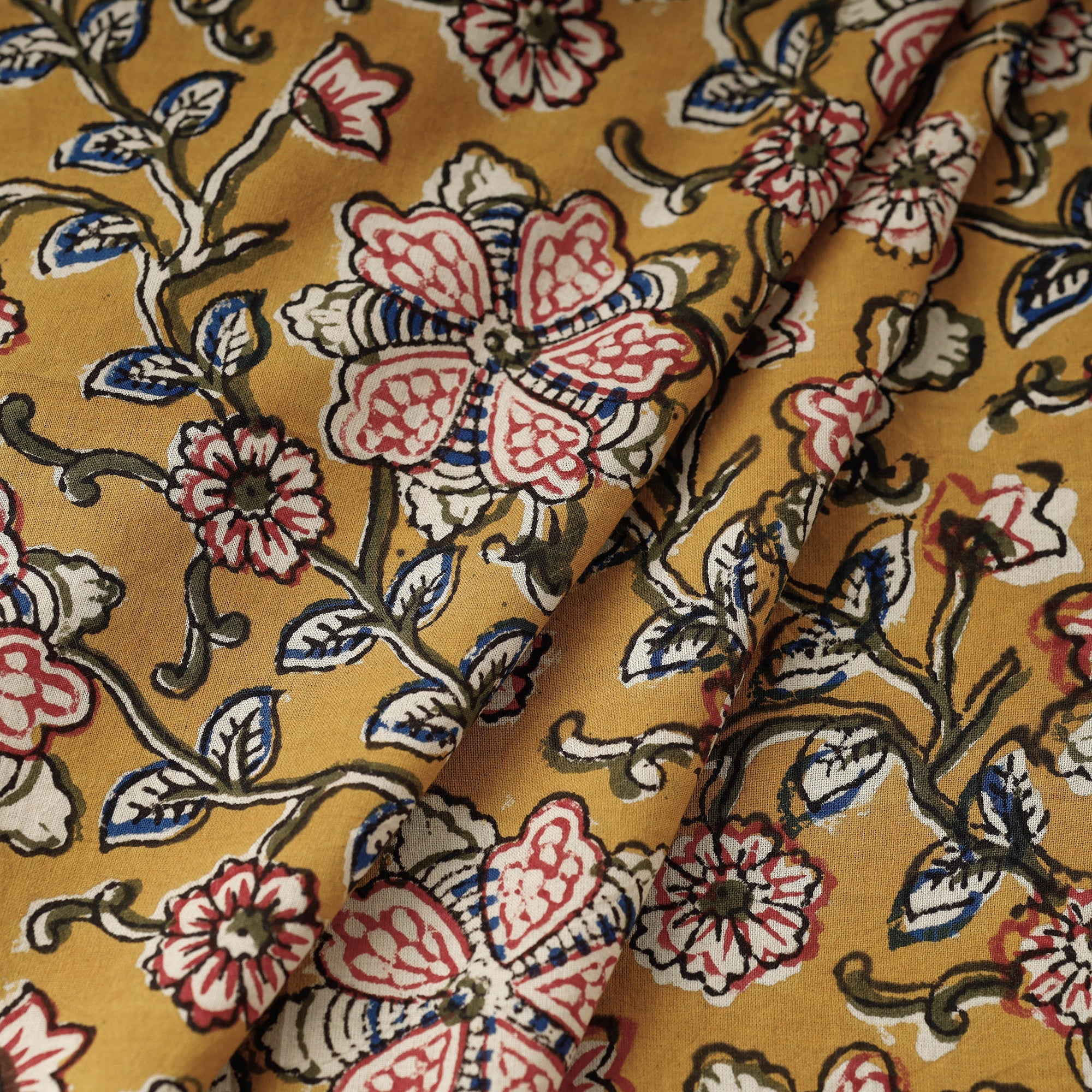 HAVELI CHRONICLES Brown - Florals Kalamkari Bagru Block Print Cotton Fabric 08 - view 2