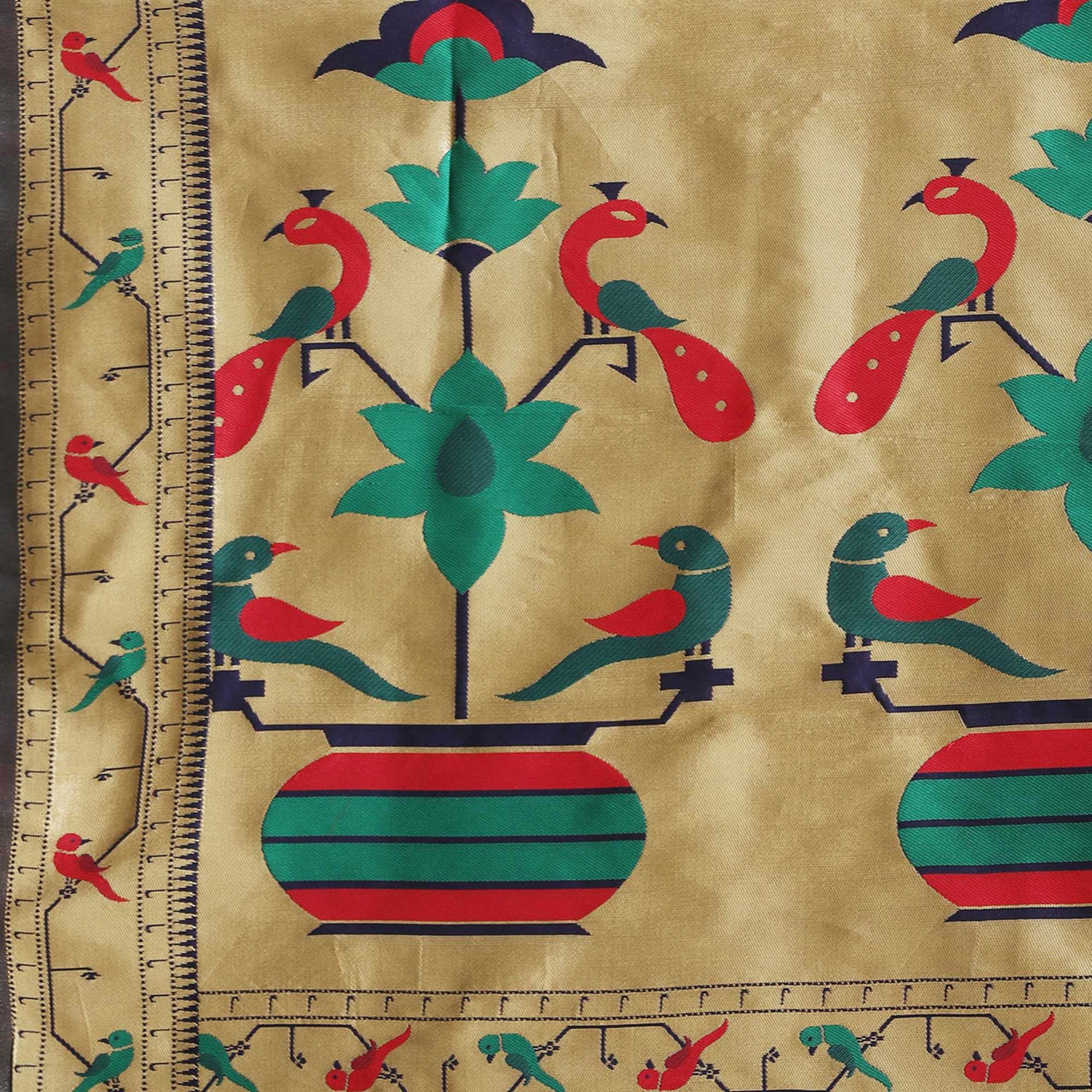 Peachmode Ethnic Gold-Navy Blue Colored Festive Wear Woven Silk Blend Saree - view 2