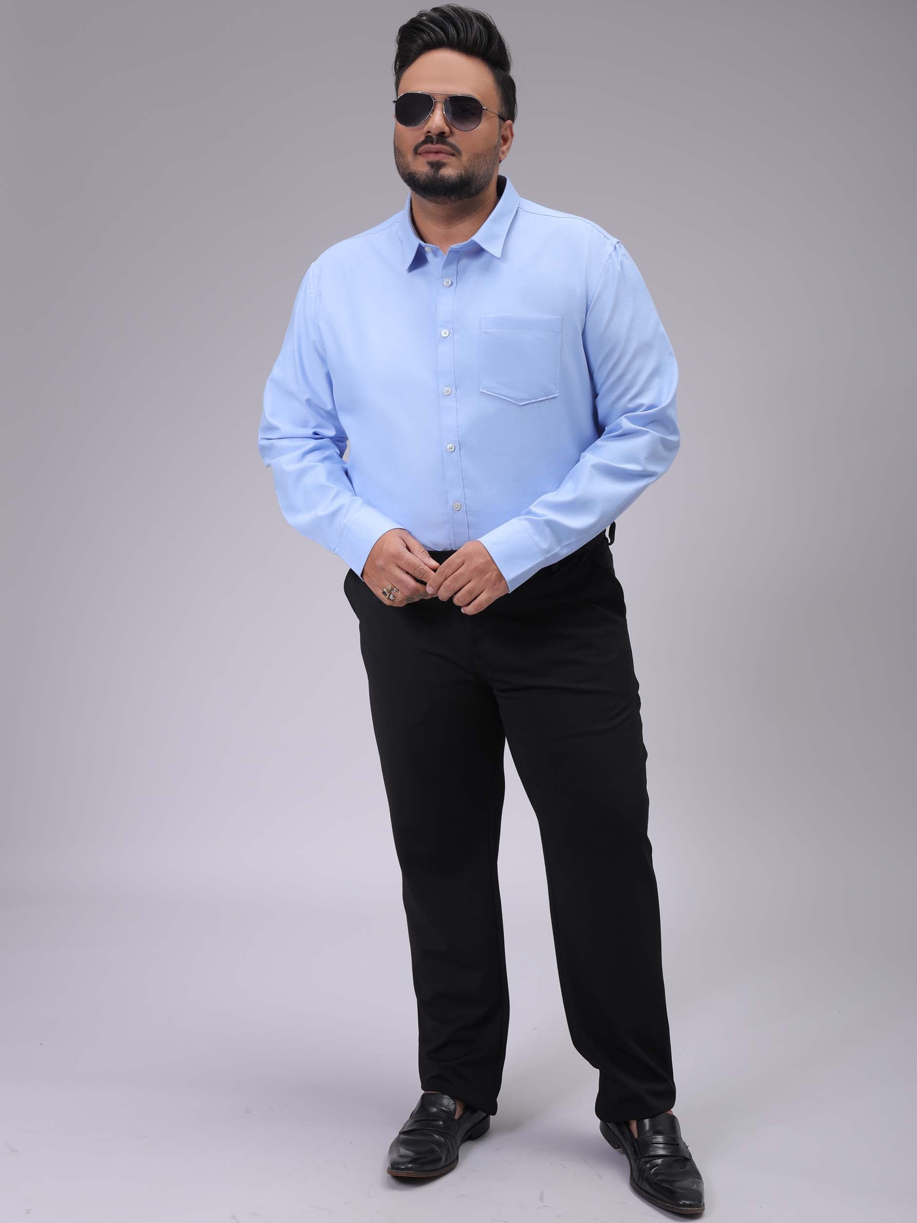 HARDSODA Men's Plus Size Blue Regular Fit Solid Formal Shirt - view 2