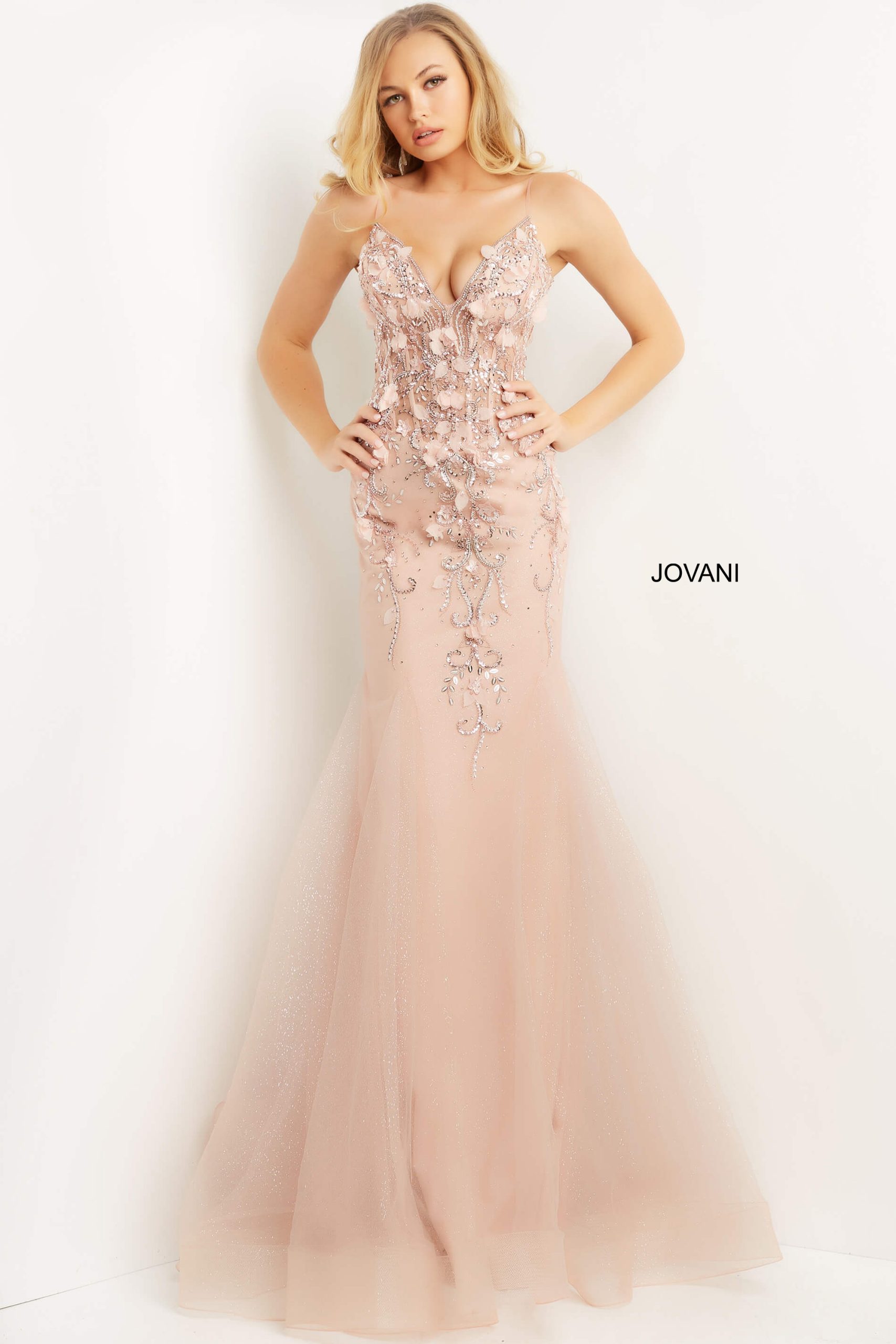 3D Floral Sleeveless Mermaid Dress by Jovani 05839 - view 4
