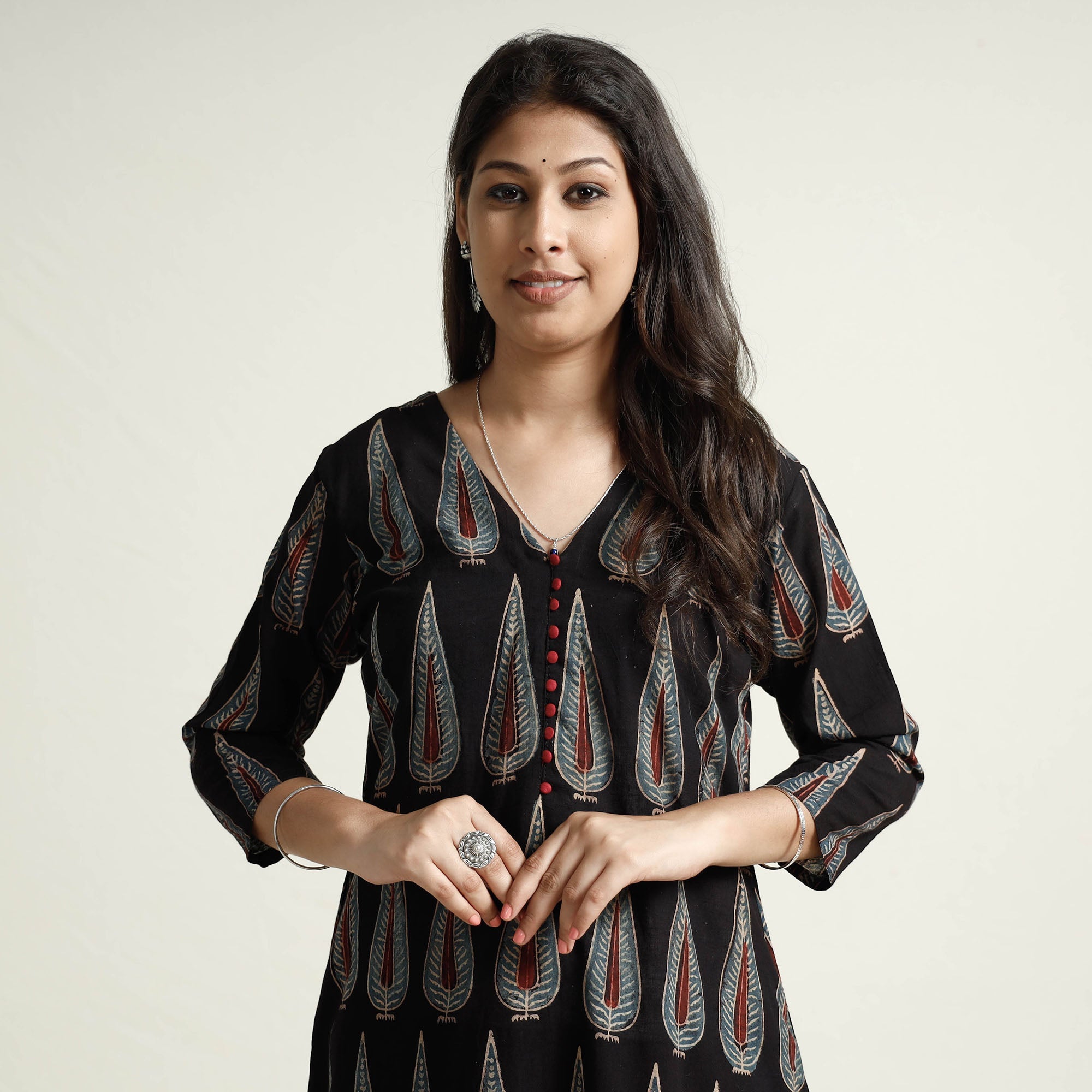 ITOKRI CASUALS Black - Ajrakh Block Printed Cotton Kurta with Palazzo Set - view 2