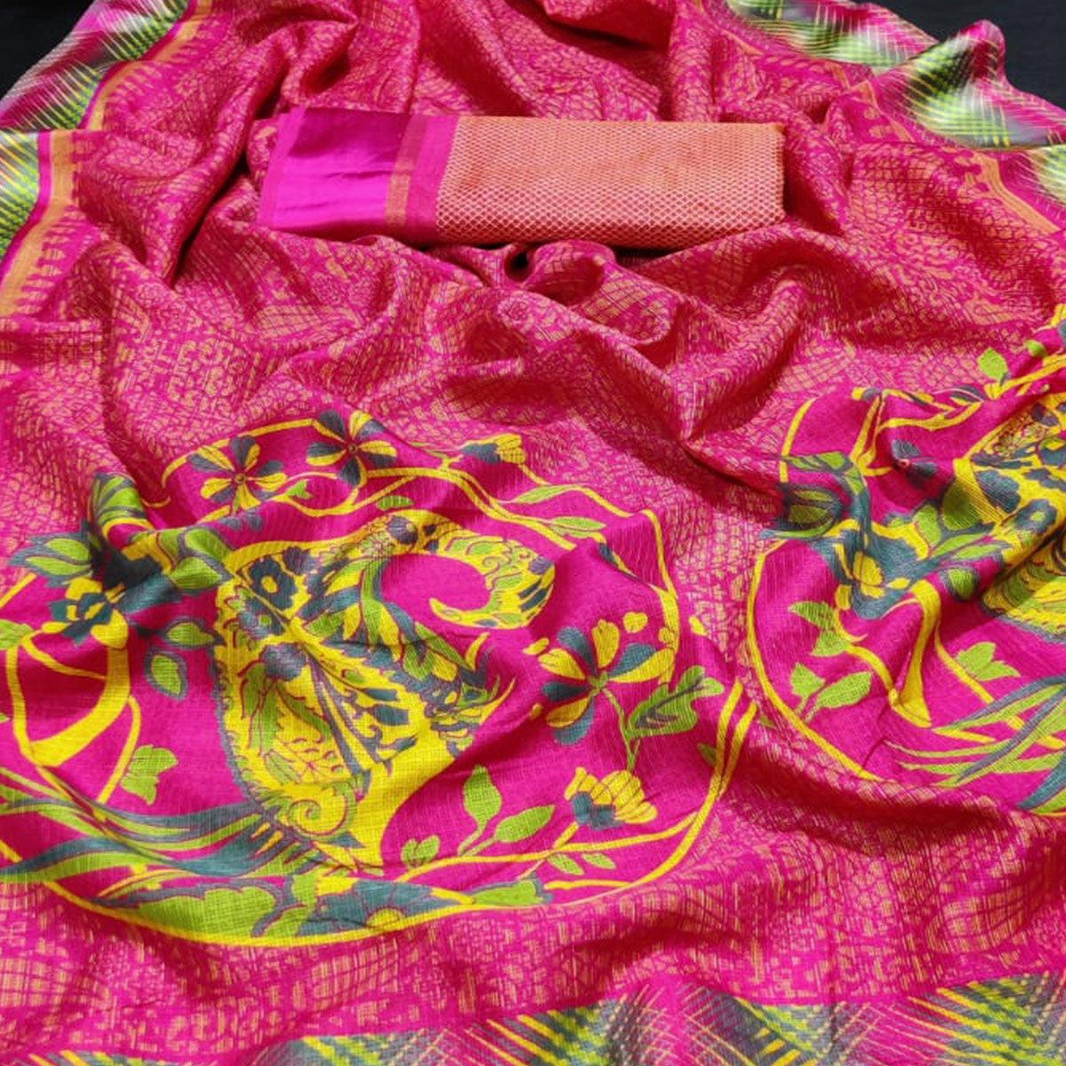 Peachmode Eye-Catching Pink Colored Casual Wear Printed Silk Saree - view 3