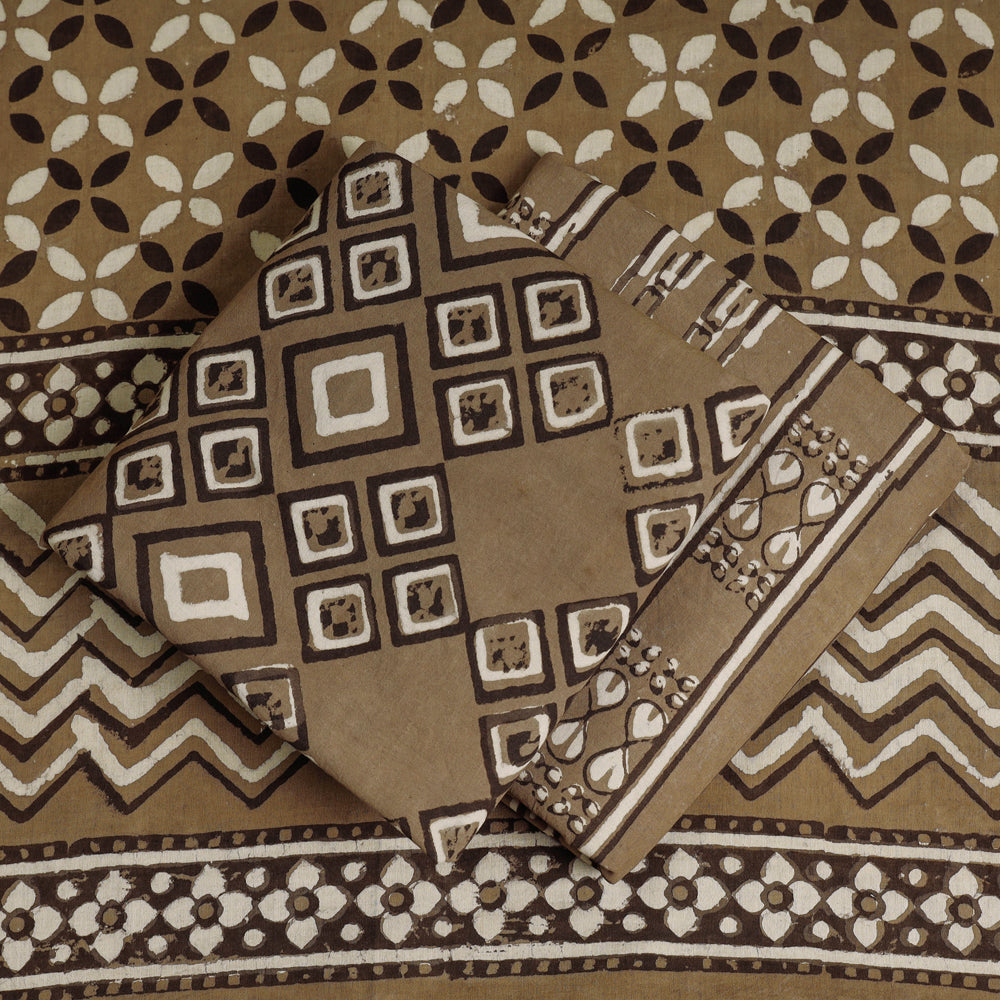 HAVELI CHRONICLES Brown - 3pc Cotton Block Printed Pipad Dress Material Set - view 2