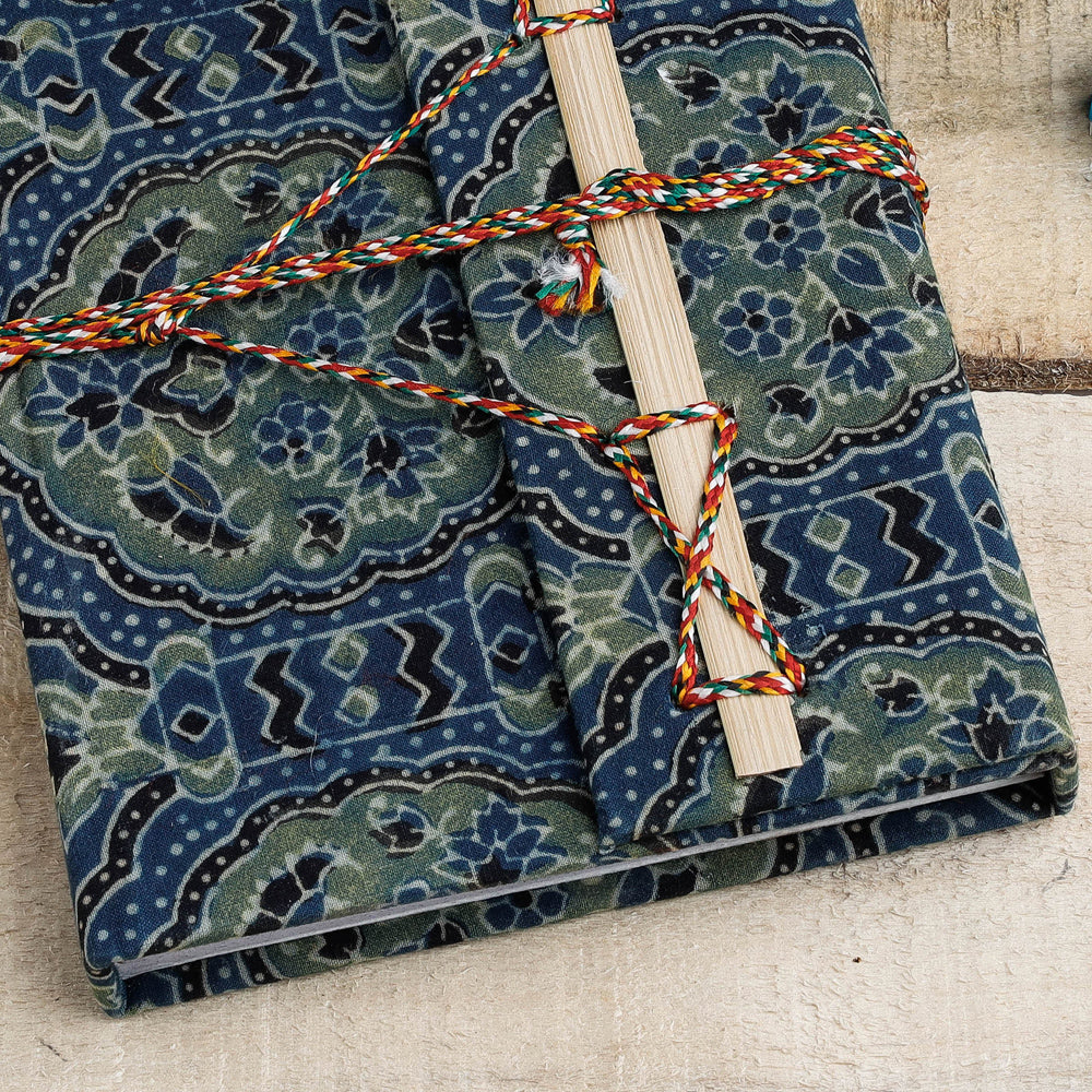 TARAGRAM Blue - Ajrakh Fabric Cover Handmade Paper Notebook with Thread Lock - view 2