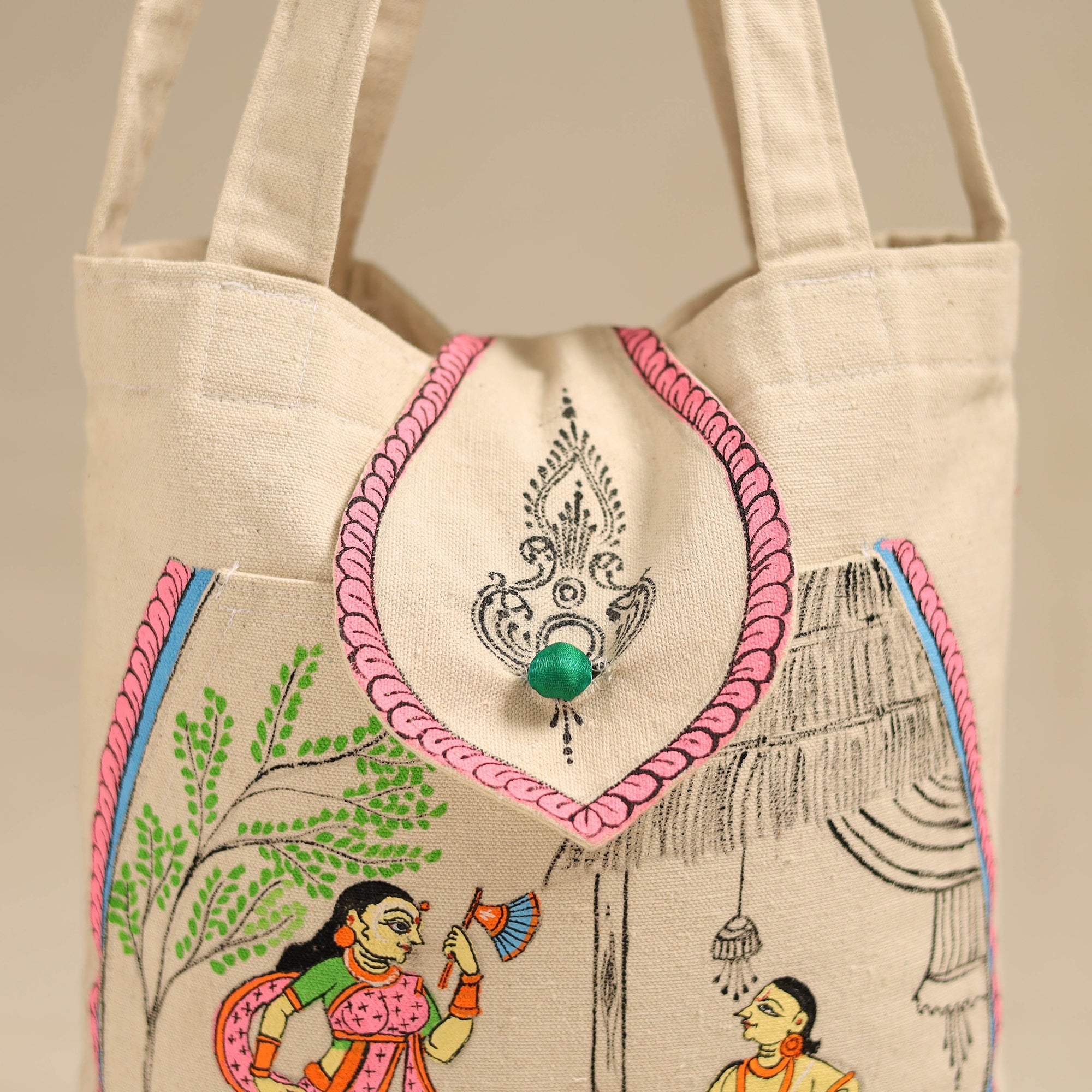ITOKRI CRAFTS INITIATIVE Beige - Pattachitra Handpainted Shoulder Bag from Odisha 28 - view 4