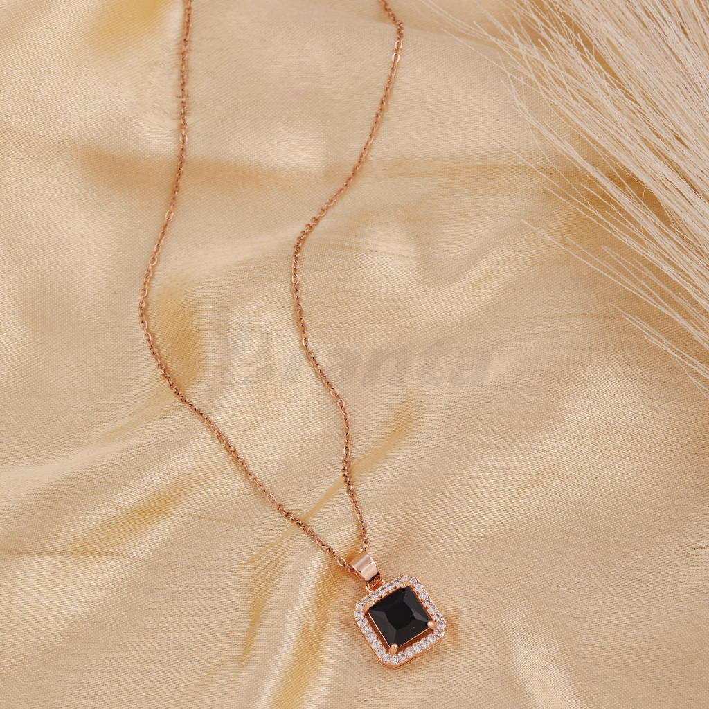 Branta Black Square Crystal Pendant Rose Gold Necklace For Women - view 2
