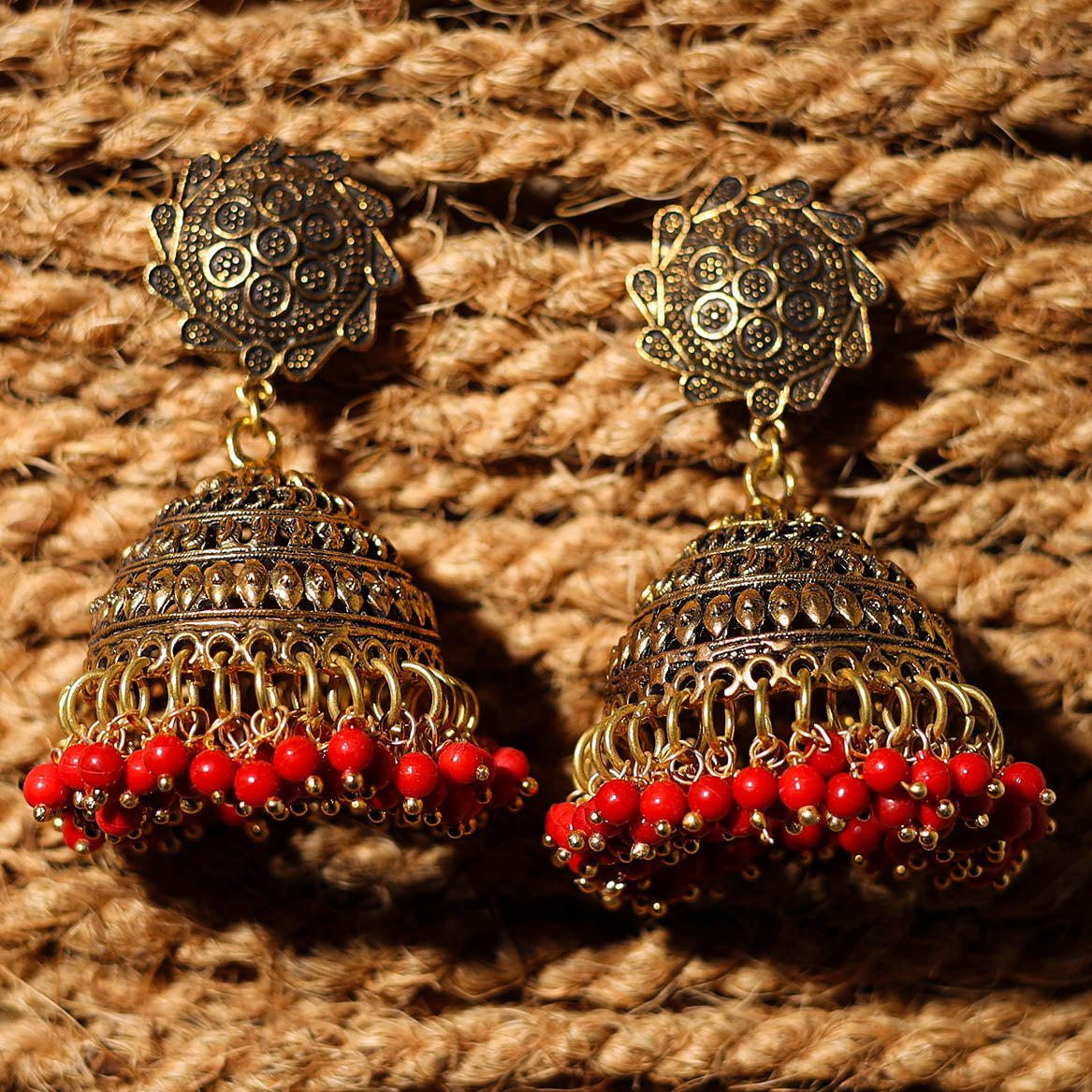 JALPARI Aditi Handcrafted Golden GS Beaded Jhumki Earrings - view 2