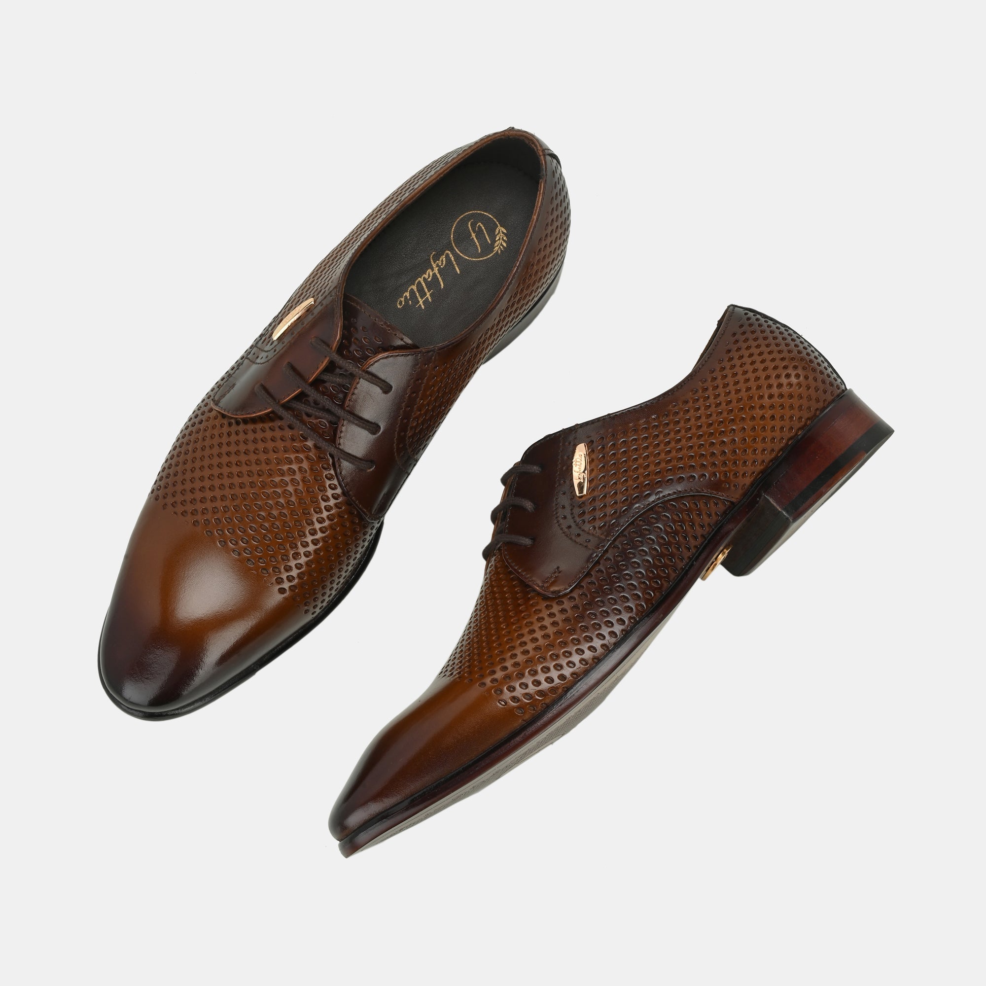 Tan Perforated Lace-Up Shoes by Lafattio - view 3