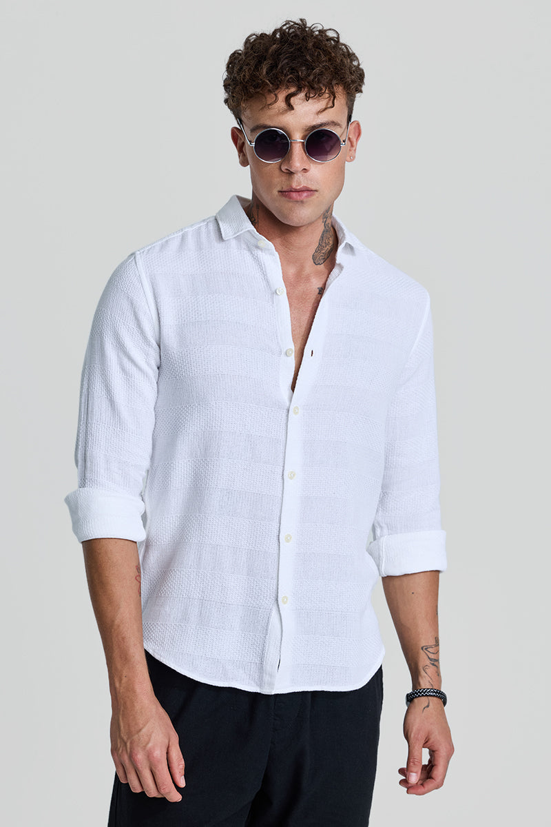 SNITCH White Textured Slim Fit Shirt - view 4