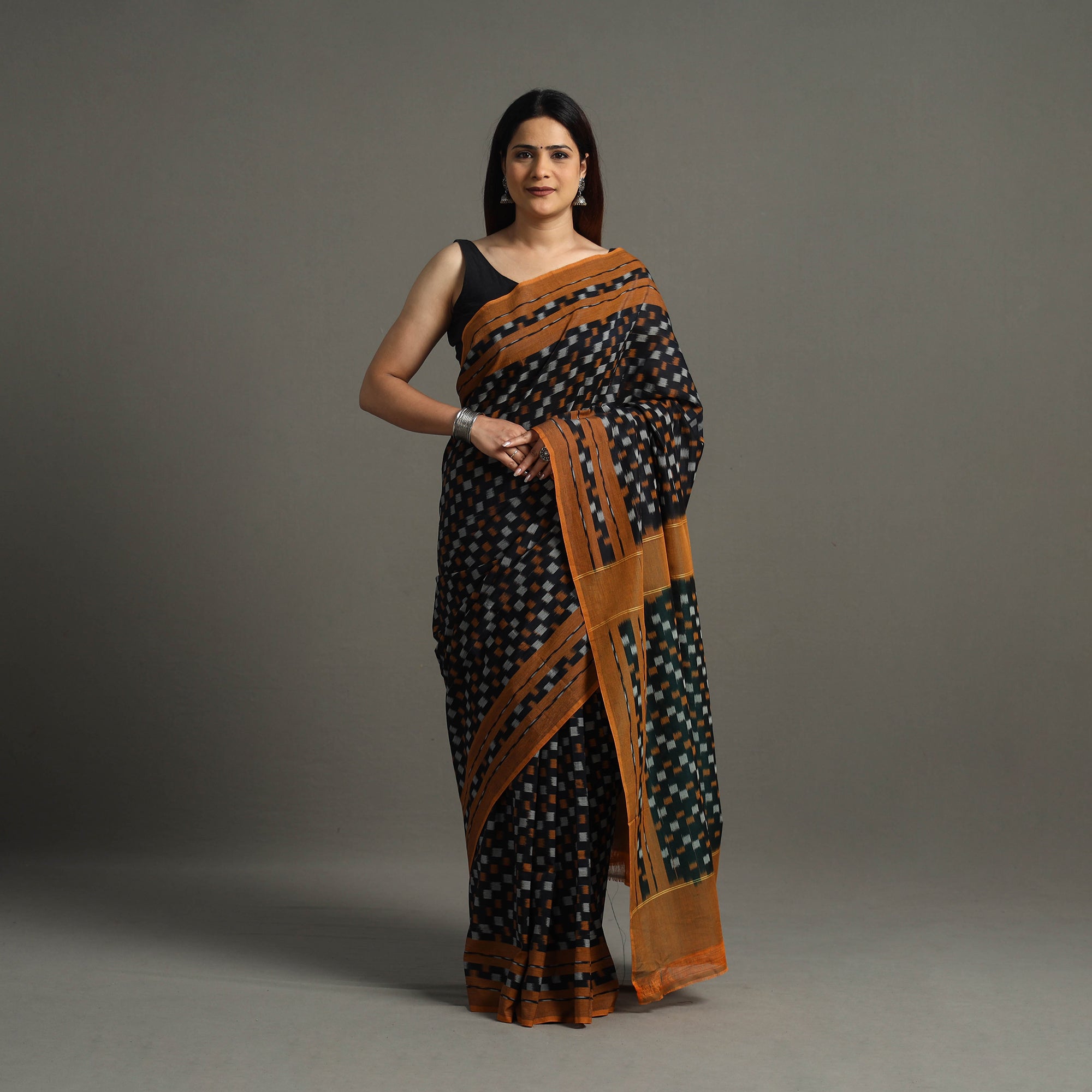 SOUTH KARGHA Black - Mercerised Cotton Pochampally Ikat Saree 12