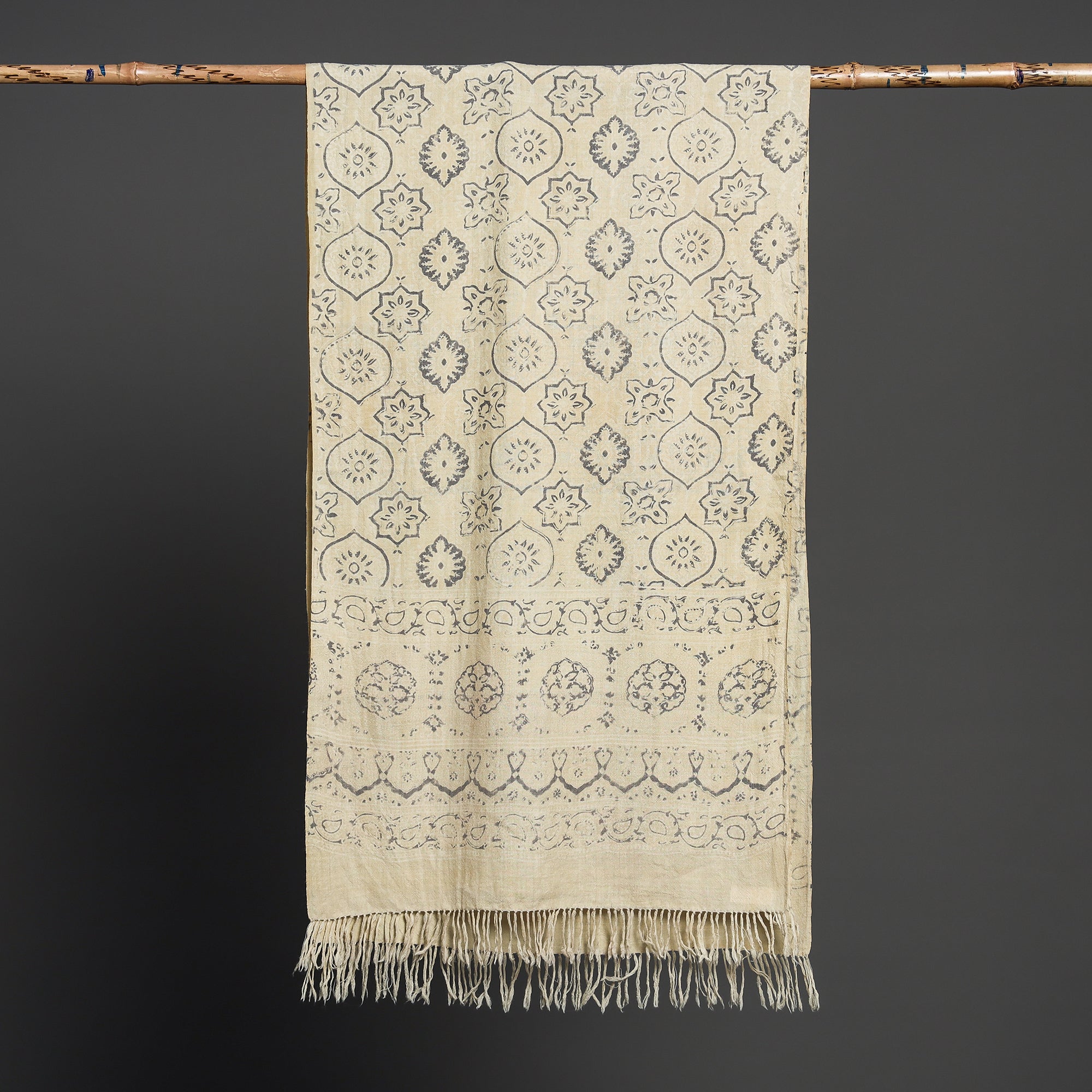 VANKAR BHIMJI KANJI Beige - Kutch Handwoven Block Print Wool Ajrakh Stole - view 2