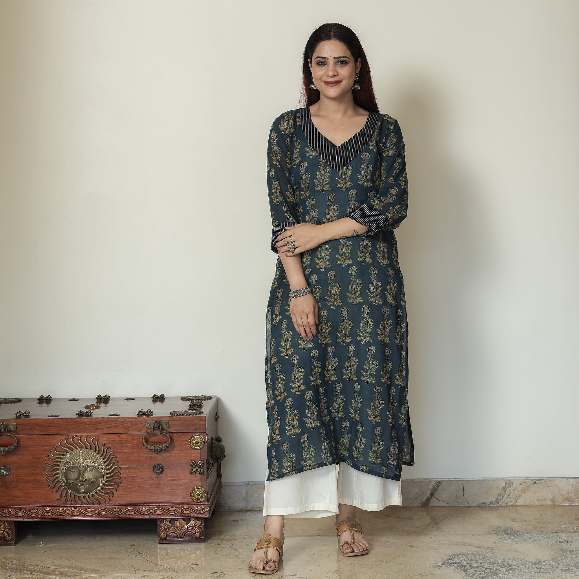 ITOKRI CASUALS Blue - Ajrakh Block Printed Mul Cotton Straight Kurta 15 - view 3