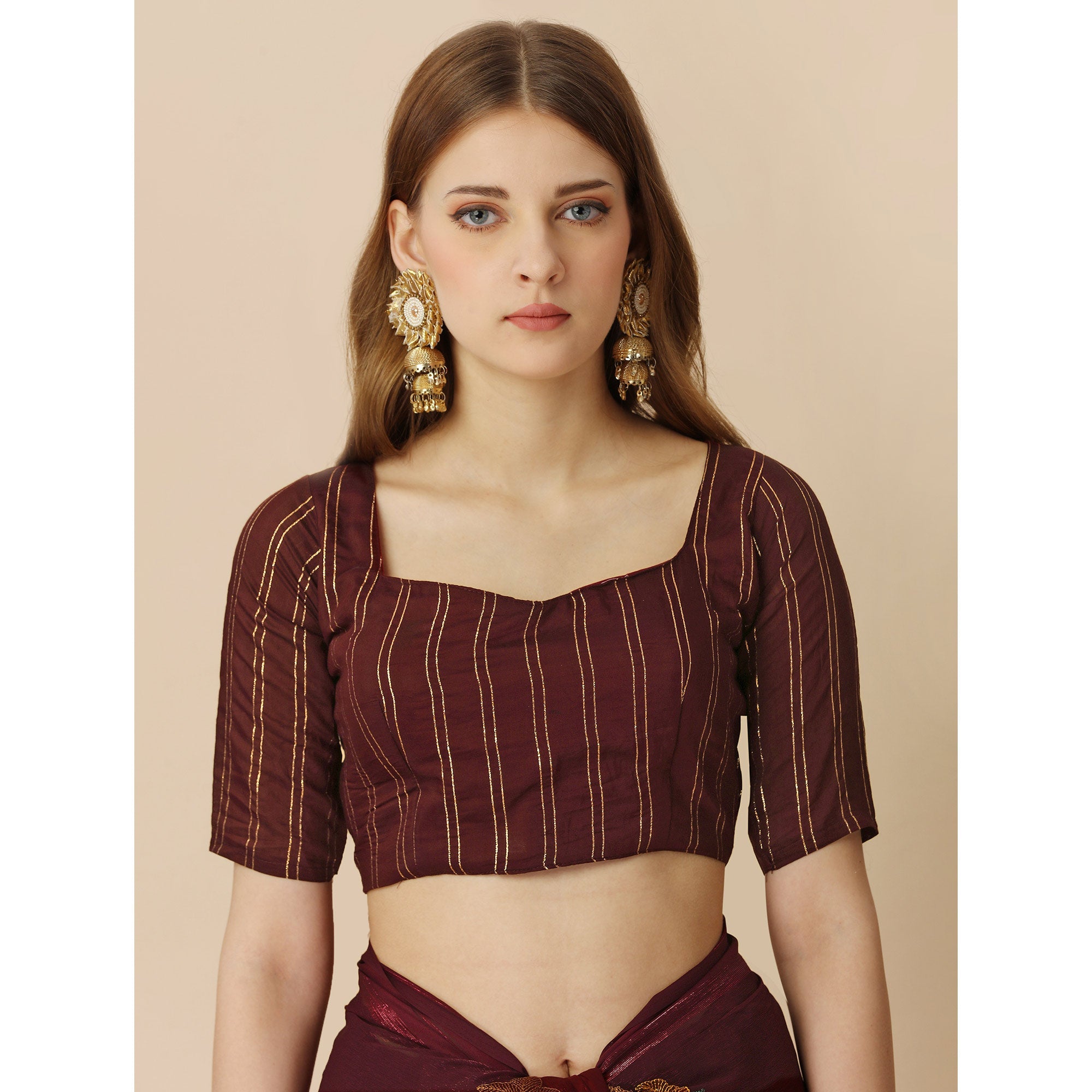 Peachmode Maroon Floral Embroidered Chiffon Saree With With Tassels - view 7
